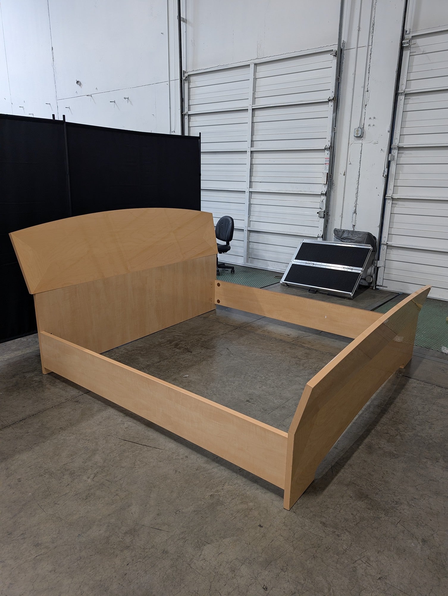 Contemporary Italian Light Wood Bed Frame with Curved Headboard