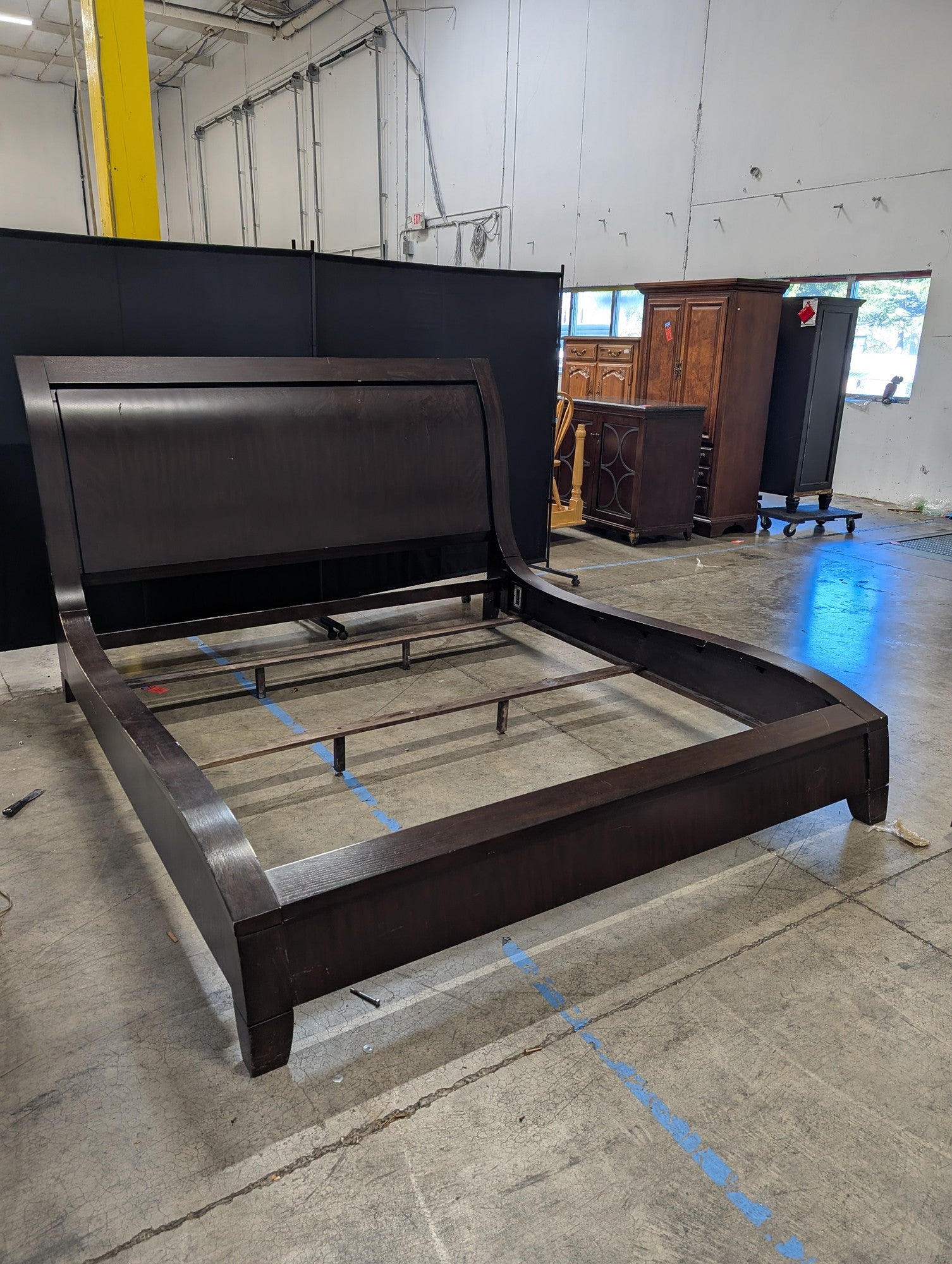 Dark Brown Sleigh Style Wood Bed Frame
