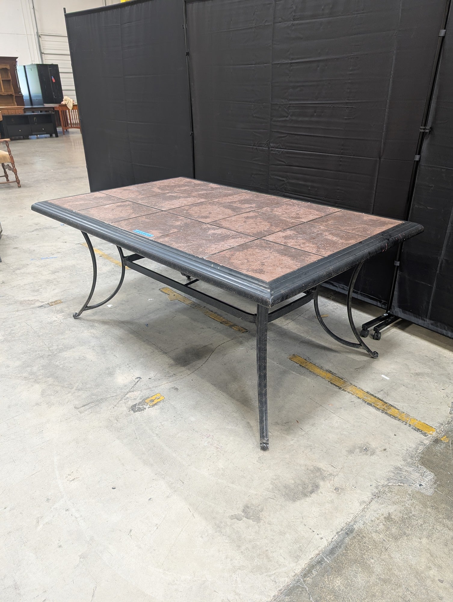 Dark Iron Outdoor Dining Table with Tile Top