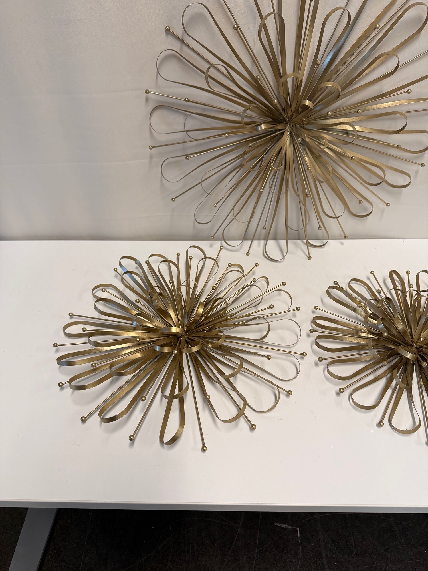 Set of Three Metal Starburst Home Wall Decor Wall Sculpture with Orb Detailing, Wall Art 16", 20", 24"D, Gold