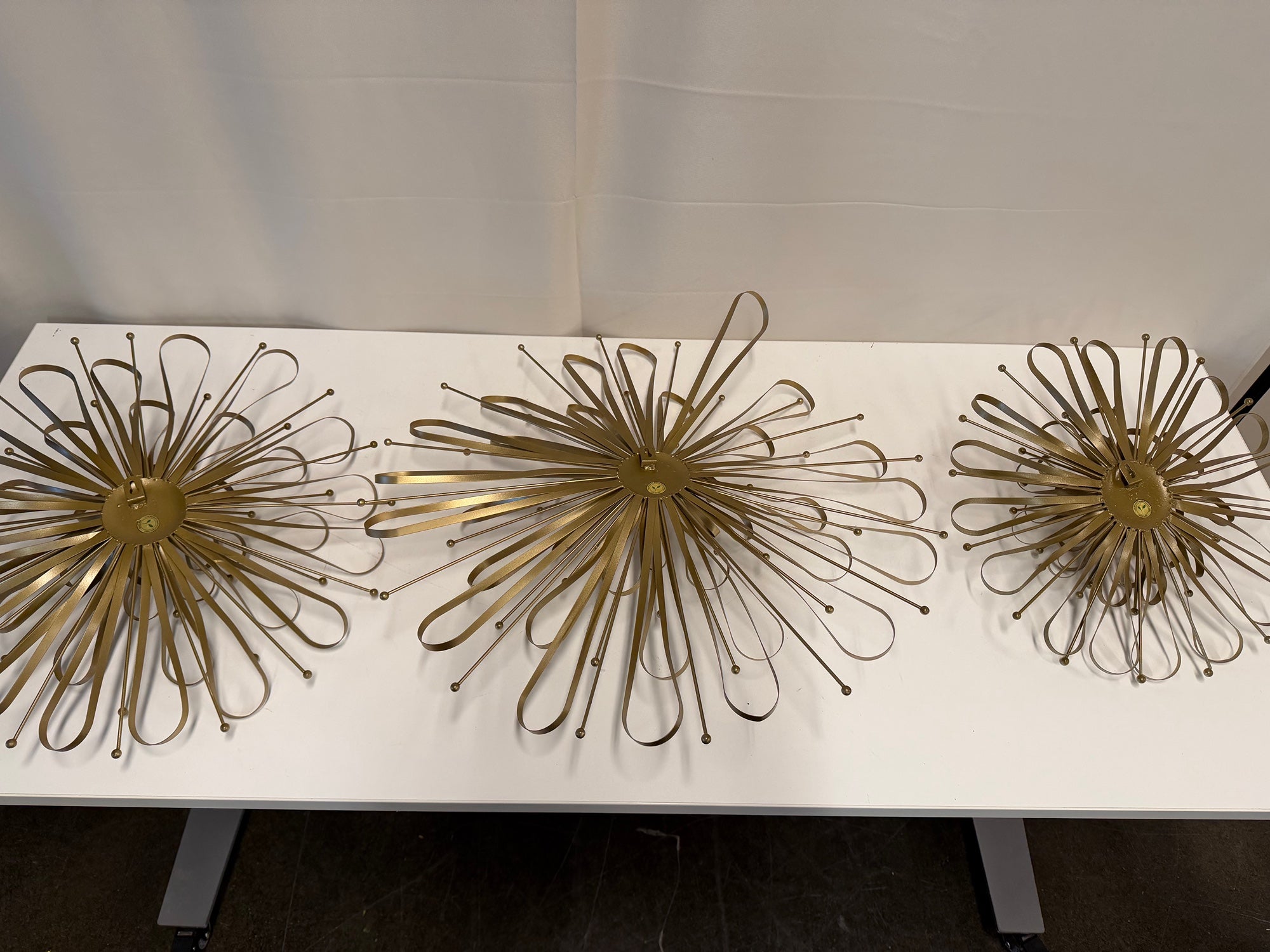 Set of Three Metal Starburst Home Wall Decor Wall Sculpture with Orb Detailing, Wall Art 16", 20", 24"D, Gold