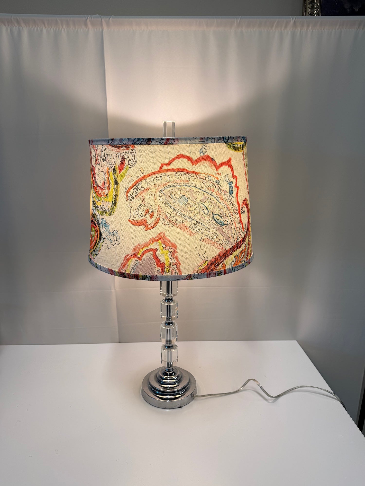 Multi-Color Paisley Shade Chrome Table Lamp