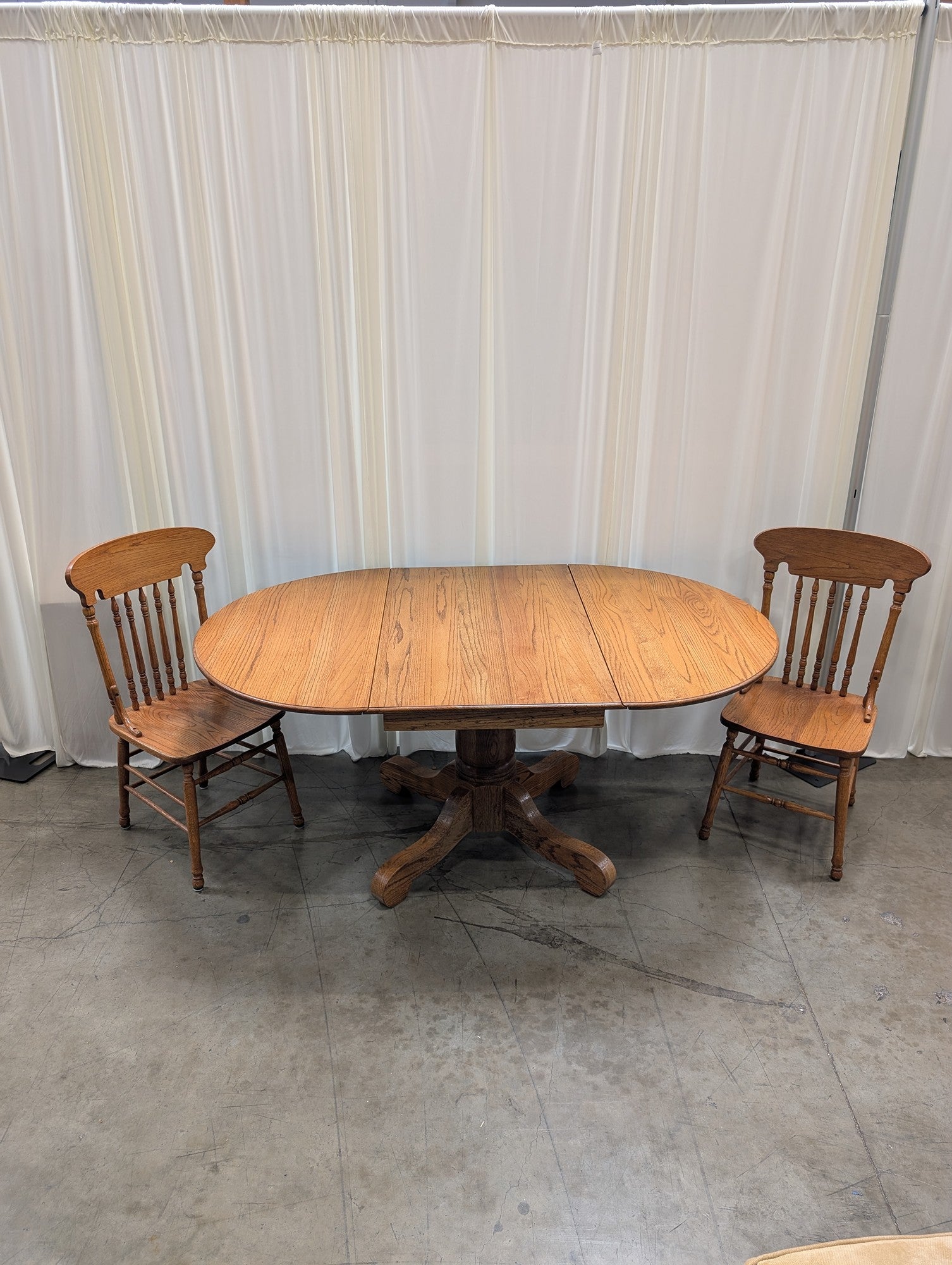 Traditional Oak Drop-Leaf Dining Table with Two Spindle Chairs