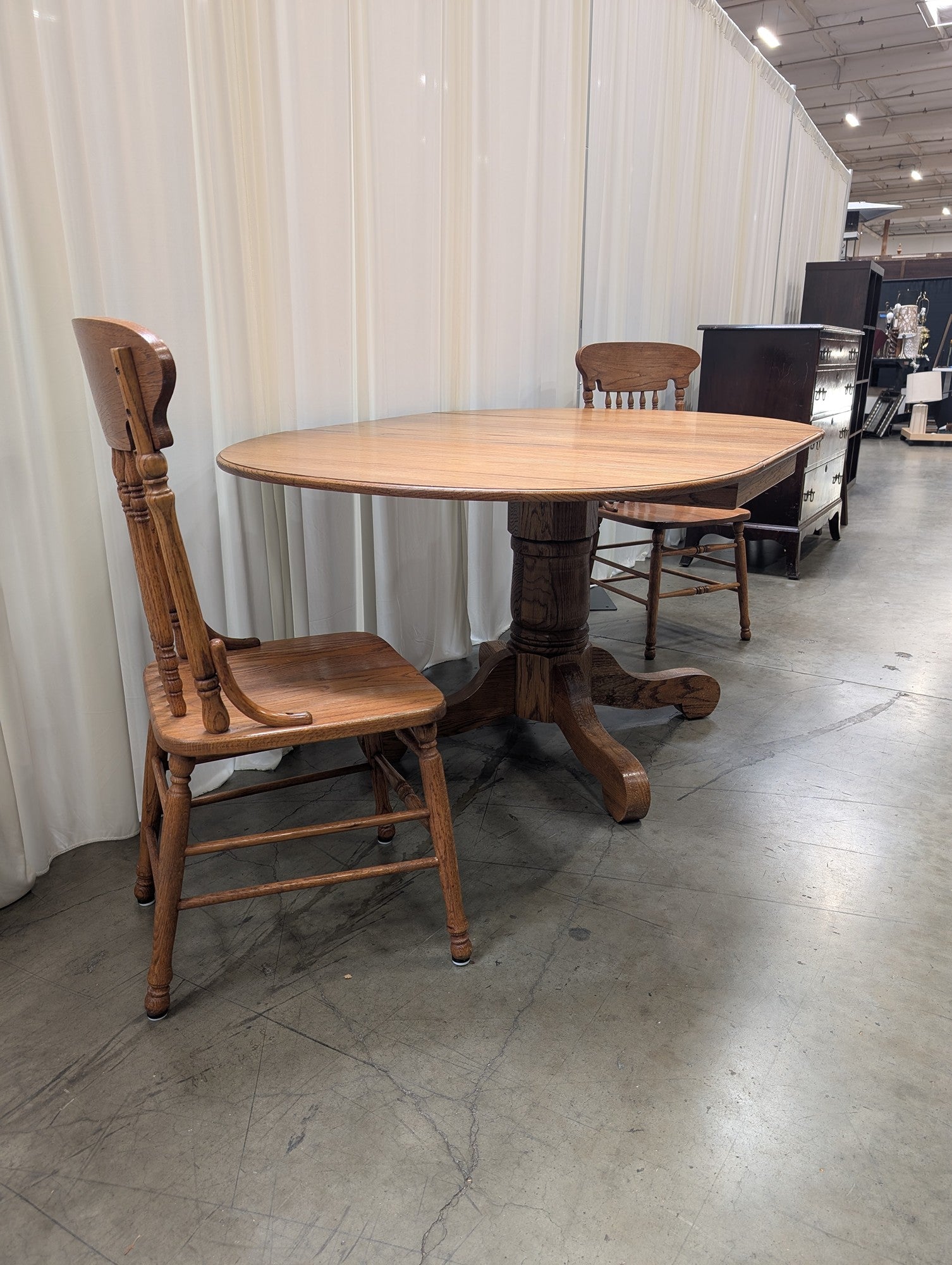 Traditional Oak Drop-Leaf Dining Table with Two Spindle Chairs