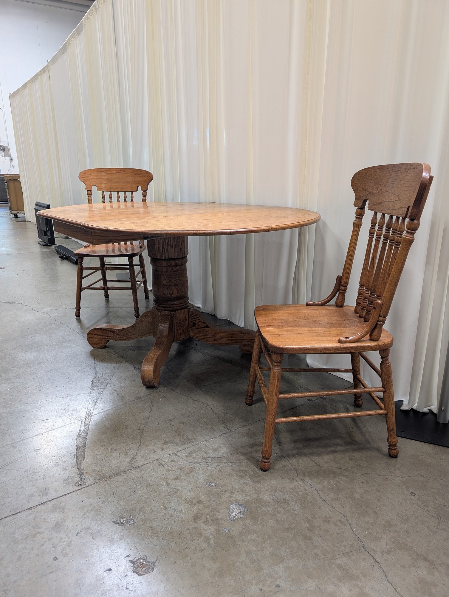 Traditional Oak Drop-Leaf Dining Table with Two Spindle Chairs