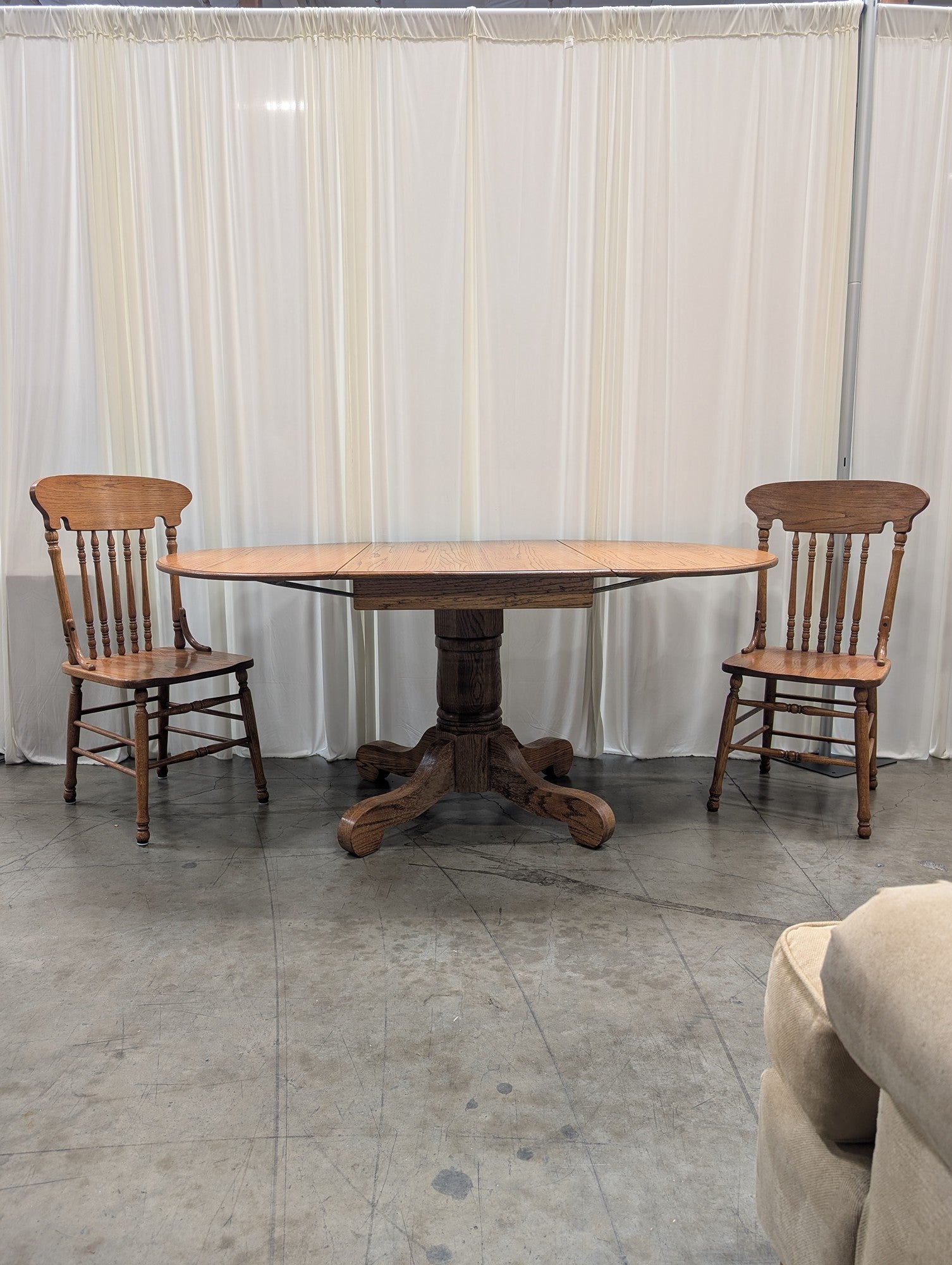 Traditional Oak Drop-Leaf Dining Table with Two Spindle Chairs