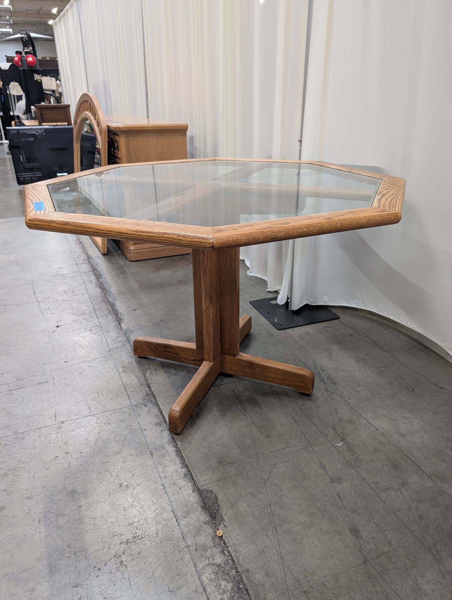 Octagonal Oak Dining Table with Glass Insert