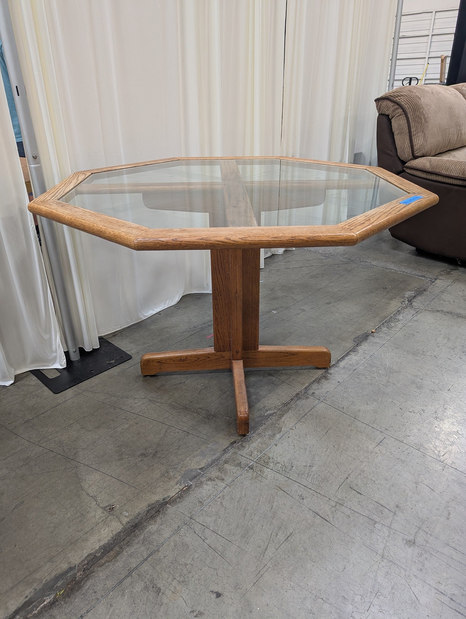 Octagonal Oak Dining Table with Glass Insert
