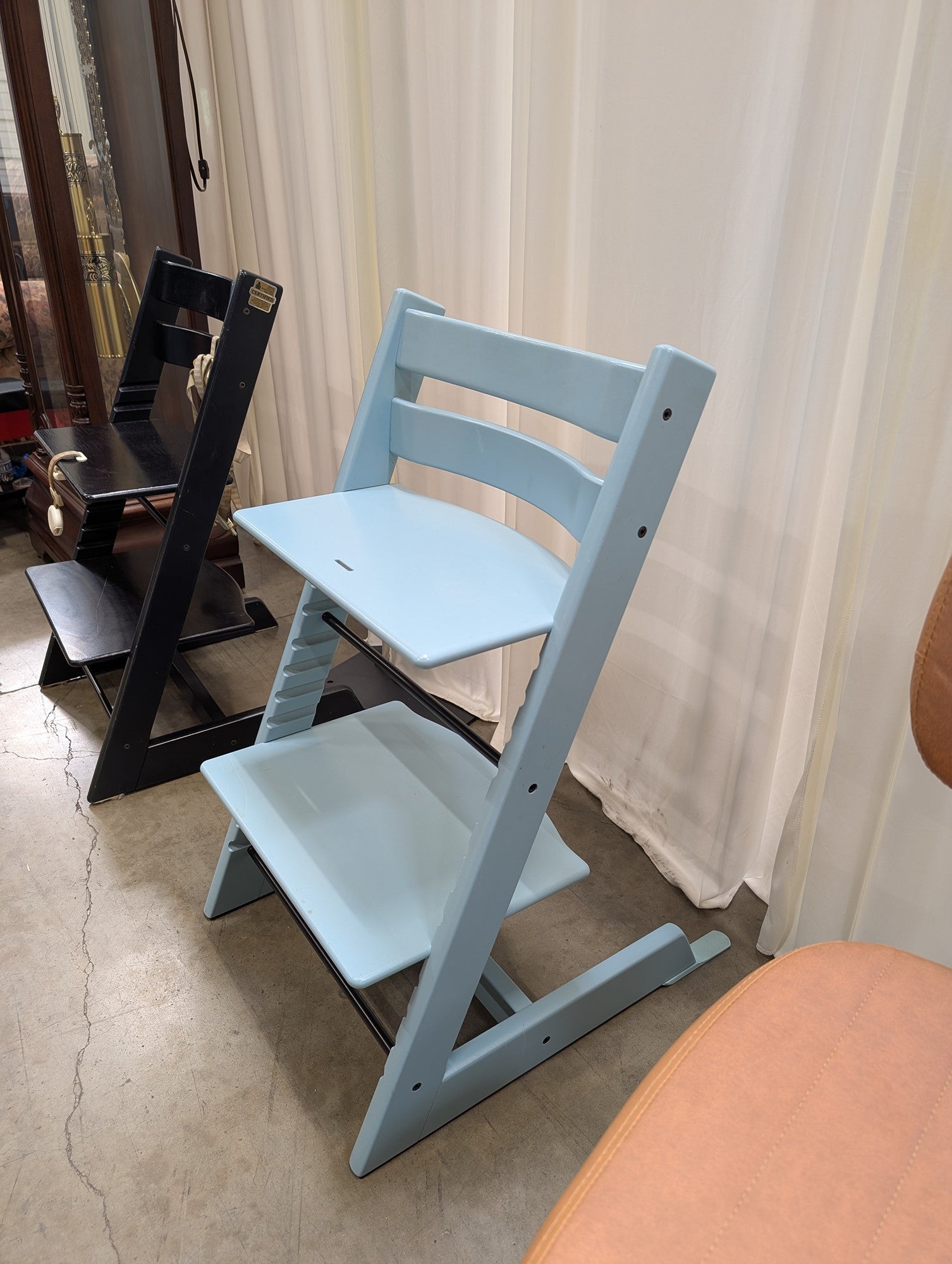 Light Blue Wooden Adjustable High Chair