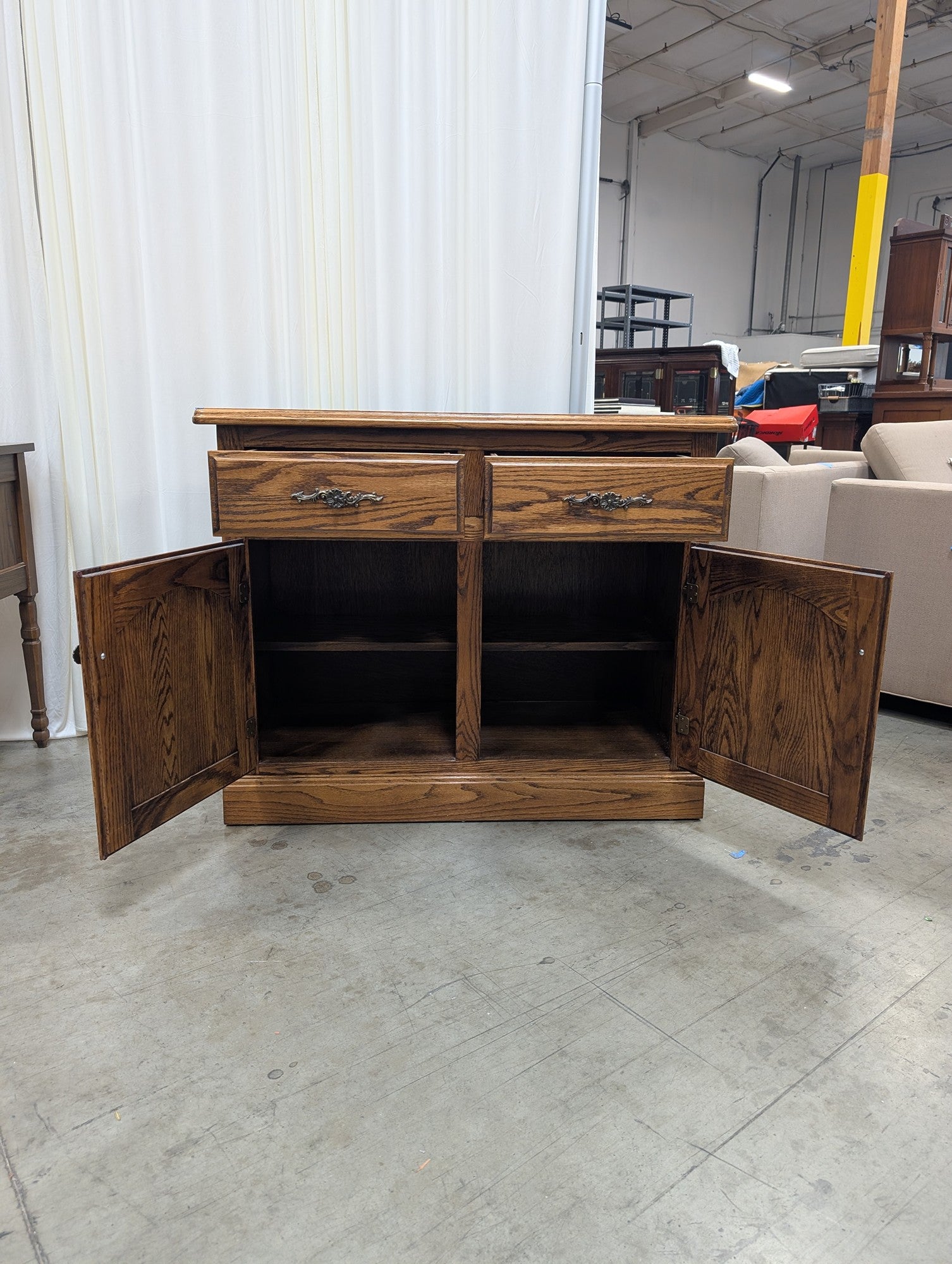Rustic Hardwood Storage Credenza with Drawers and Cabinet Doors
