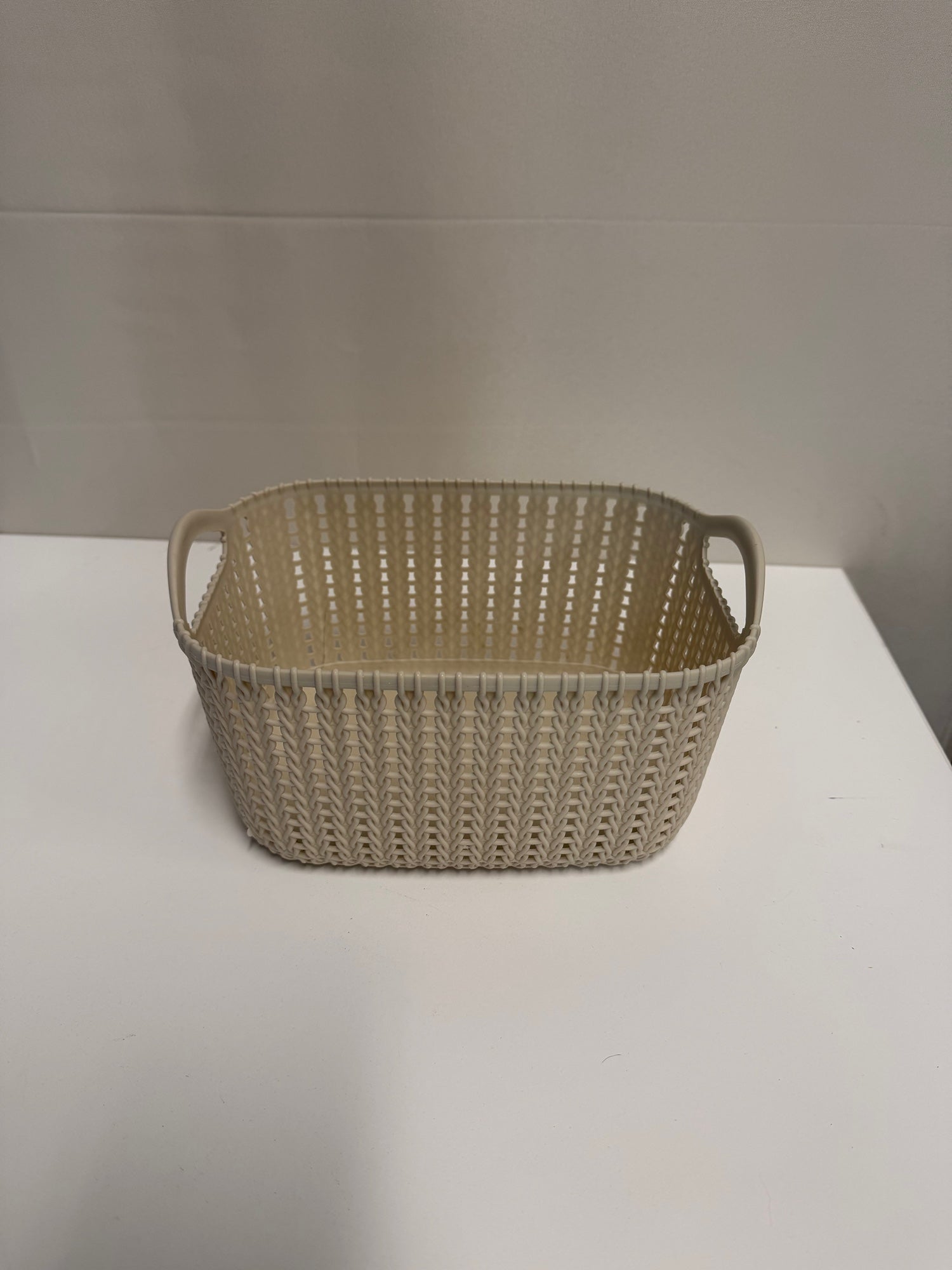 Neutral Tone Woven Plastic Storage Basket