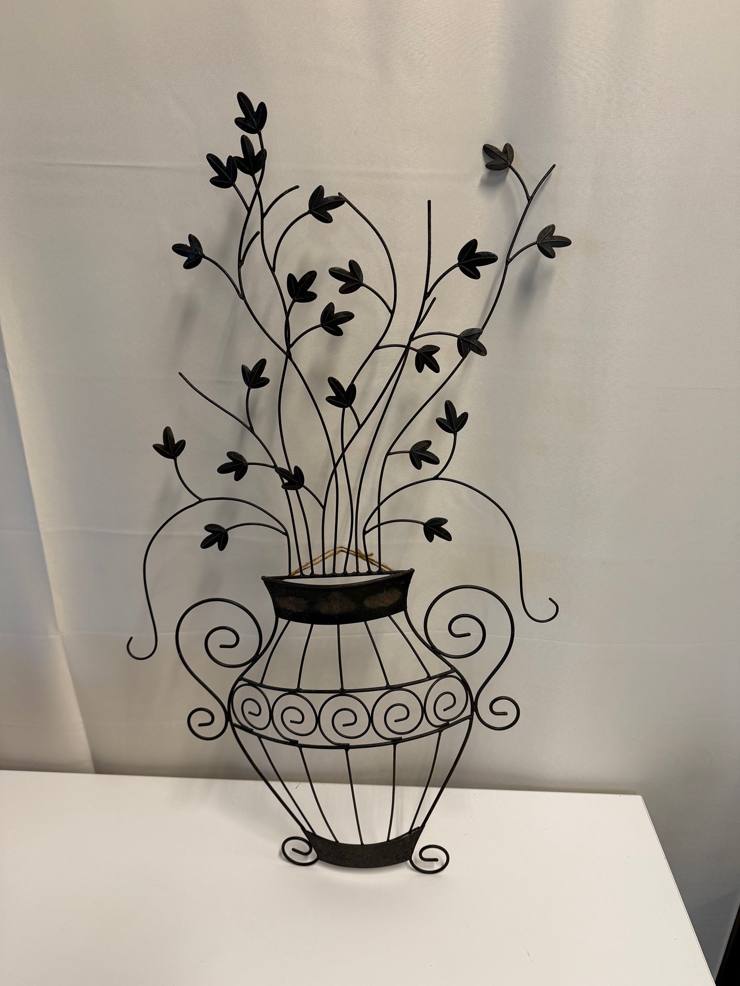 Decorative Metal Wall Art Vase with Botanical Motif