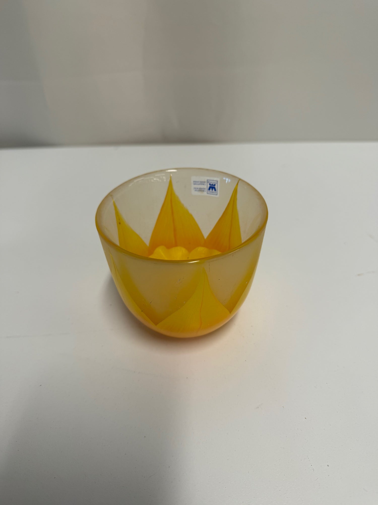 Magnor Norway Hand Made Crystalline Yellow Glass Candle Votive