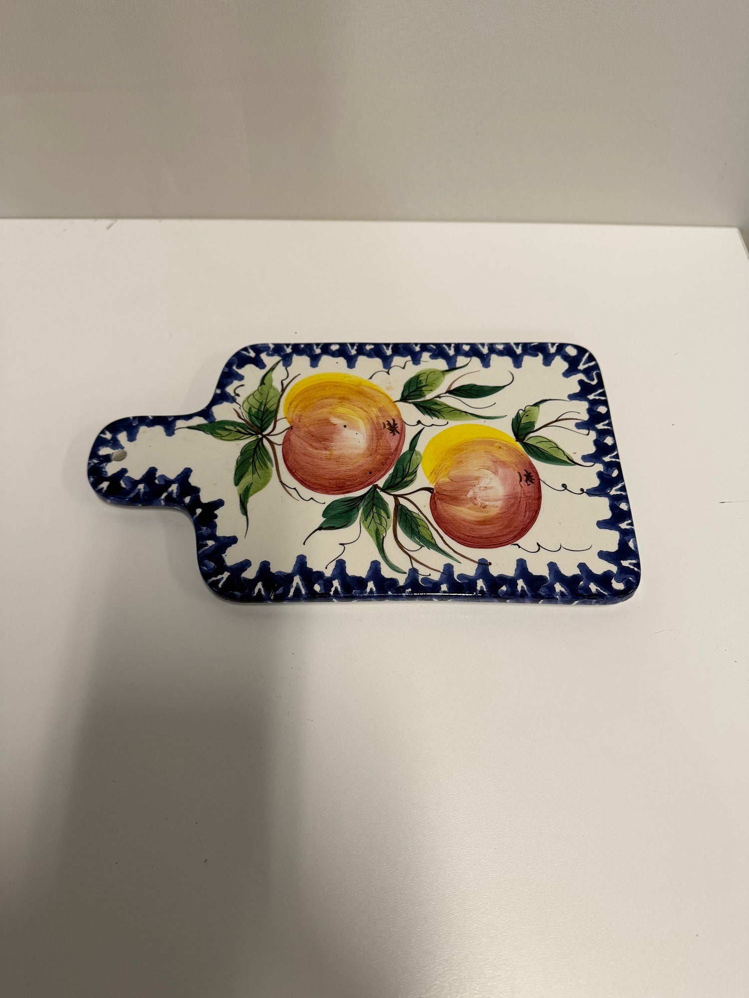 Handpainted Italian Ceramic Peach Design Serving Board Trivet