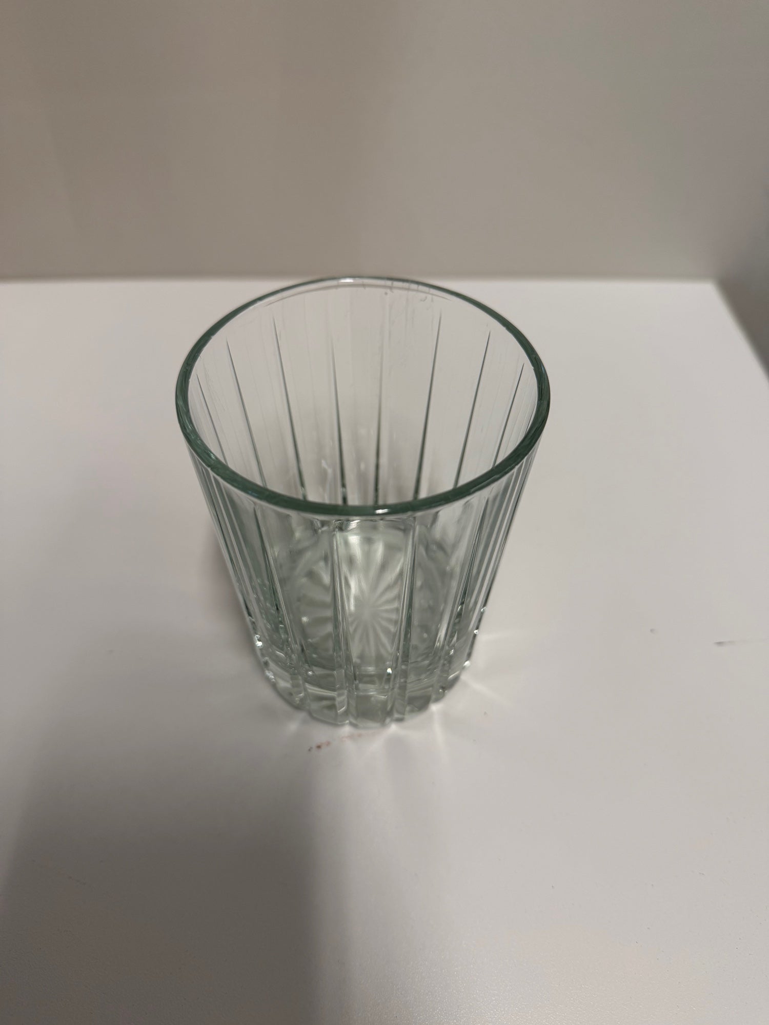 Clear Ribbed Glass Tumbler with Starburst Base