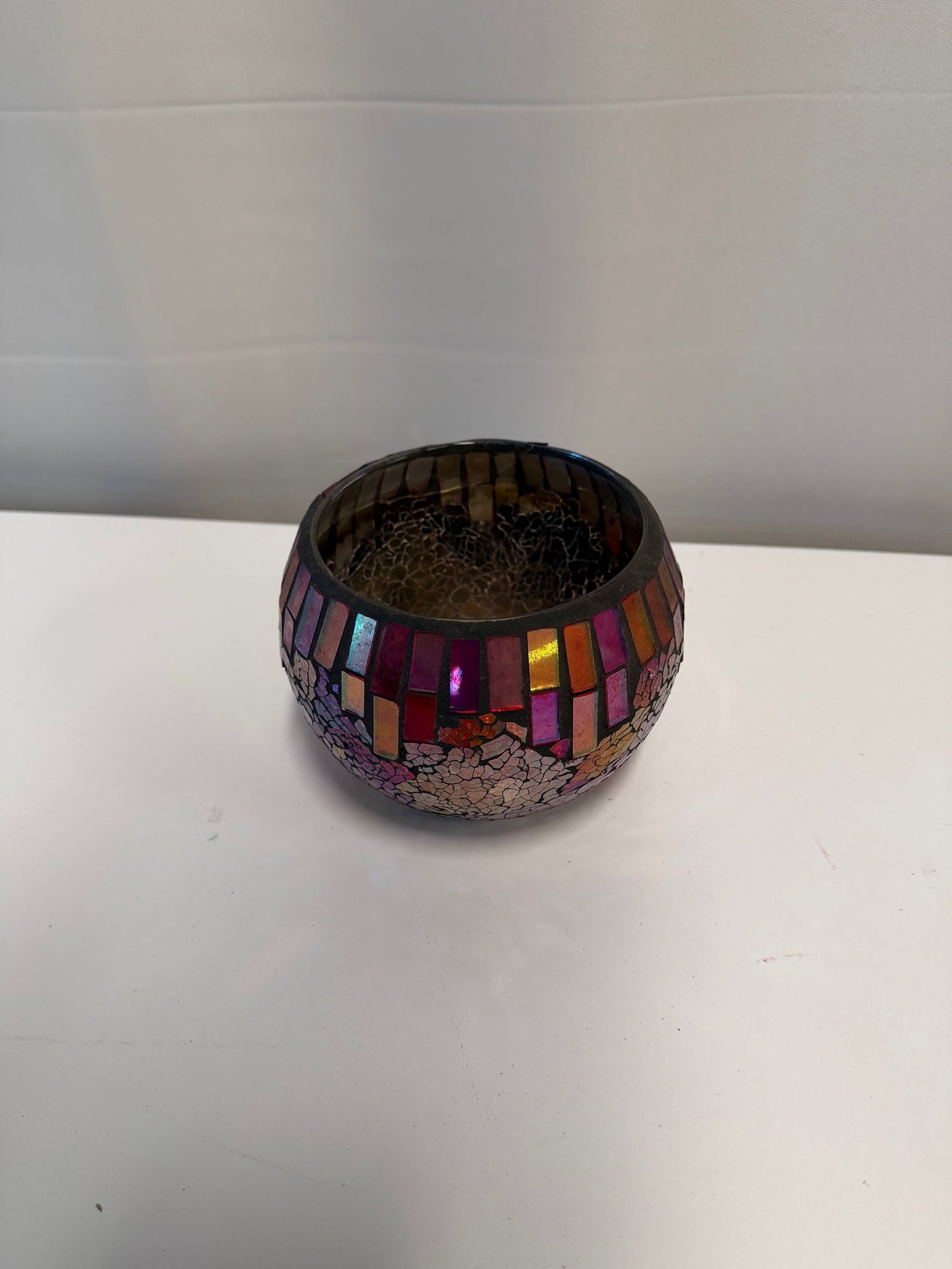 Vibrant Mosaic Glass Votive Holder