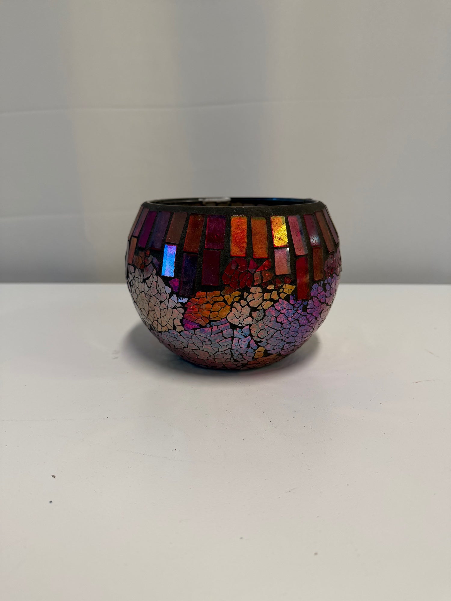 Vibrant Mosaic Glass Votive Holder