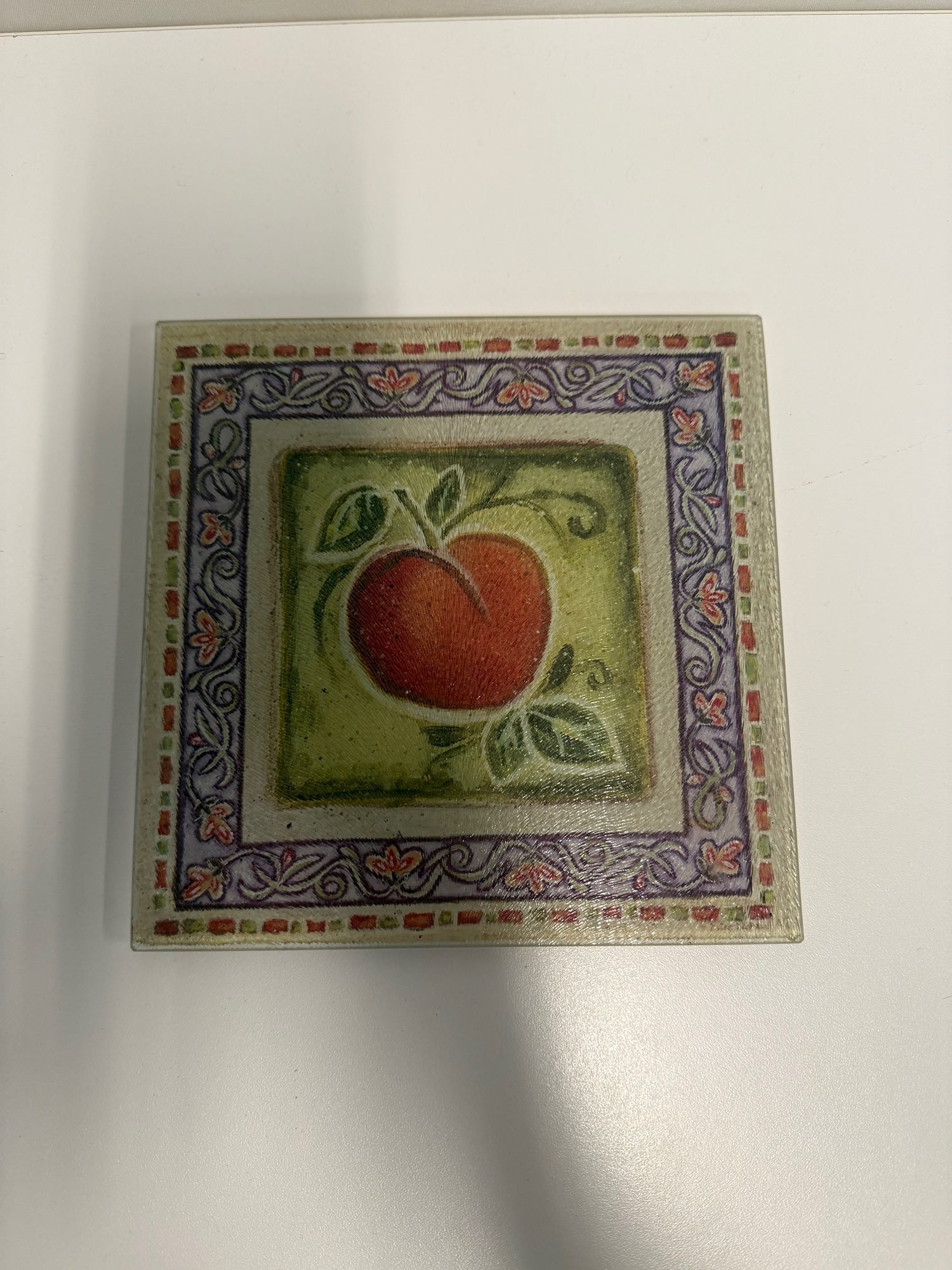 Square Fruit Motif Glass Trivet Hot Plate
