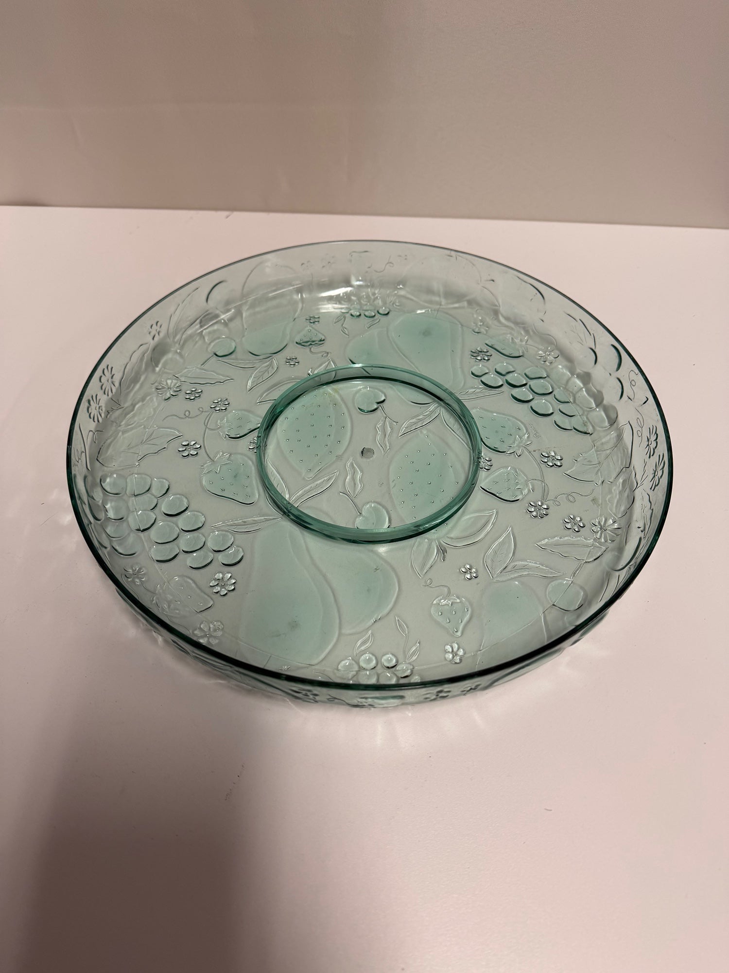 Vintage Style Teal Fruit Embossed Chip and Dip Platter