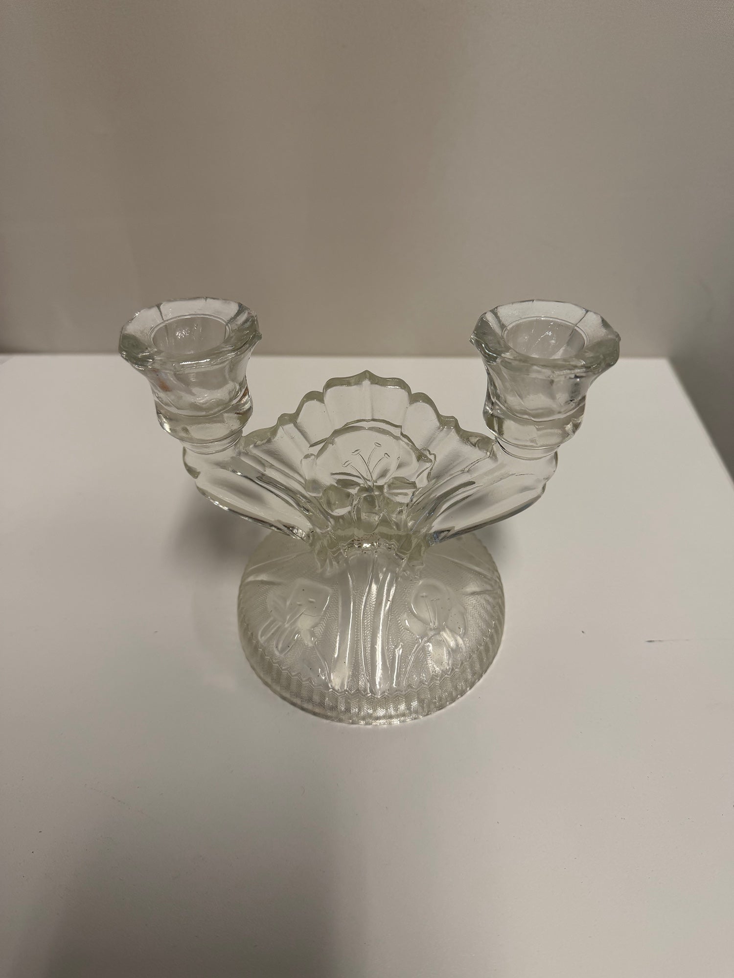 Decorative Clear Glass Dual Taper Candlestick Holder