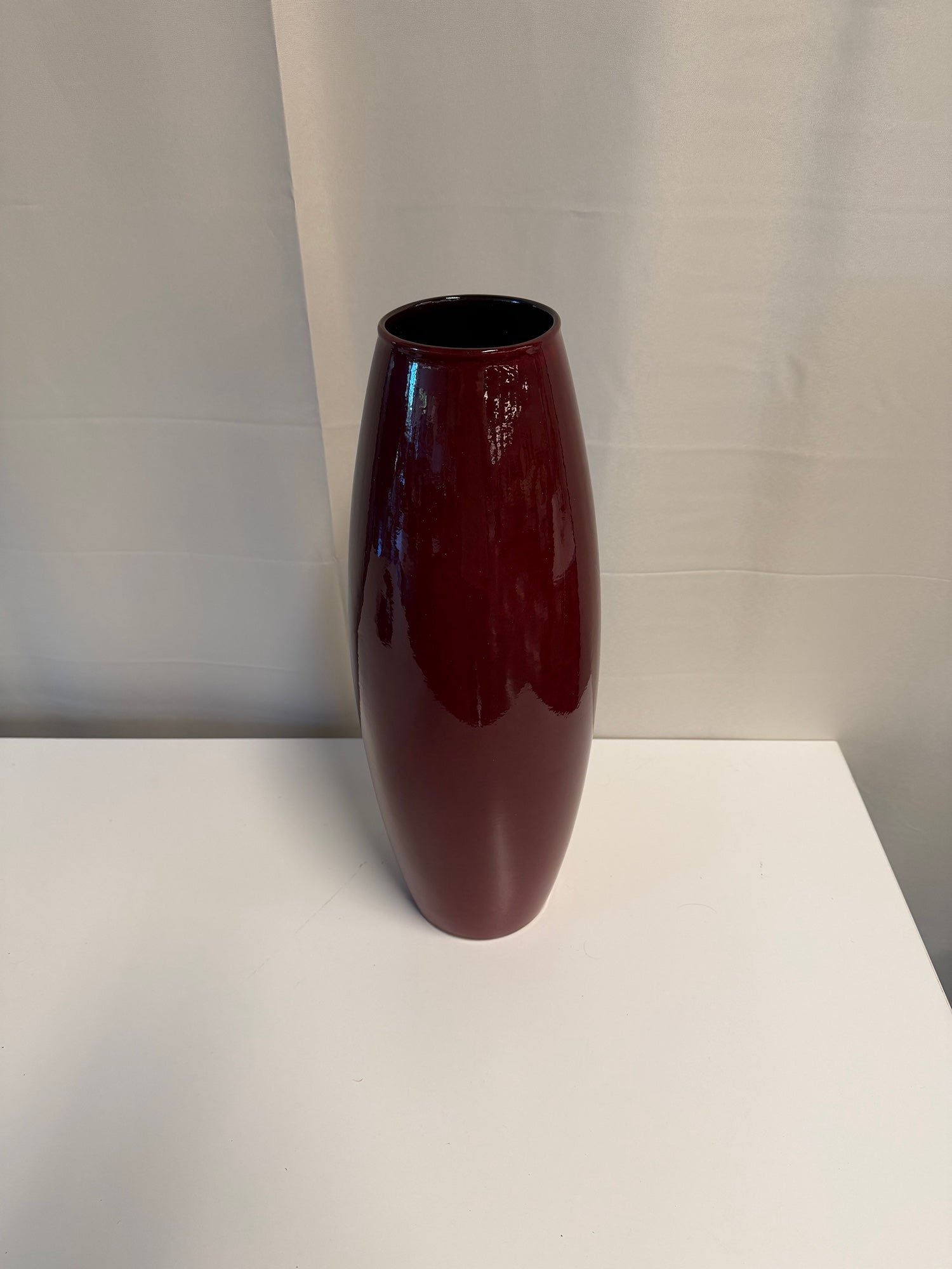 Pier 1 Deep Red Glazed Ceramic Vase Tall Ovoid Design