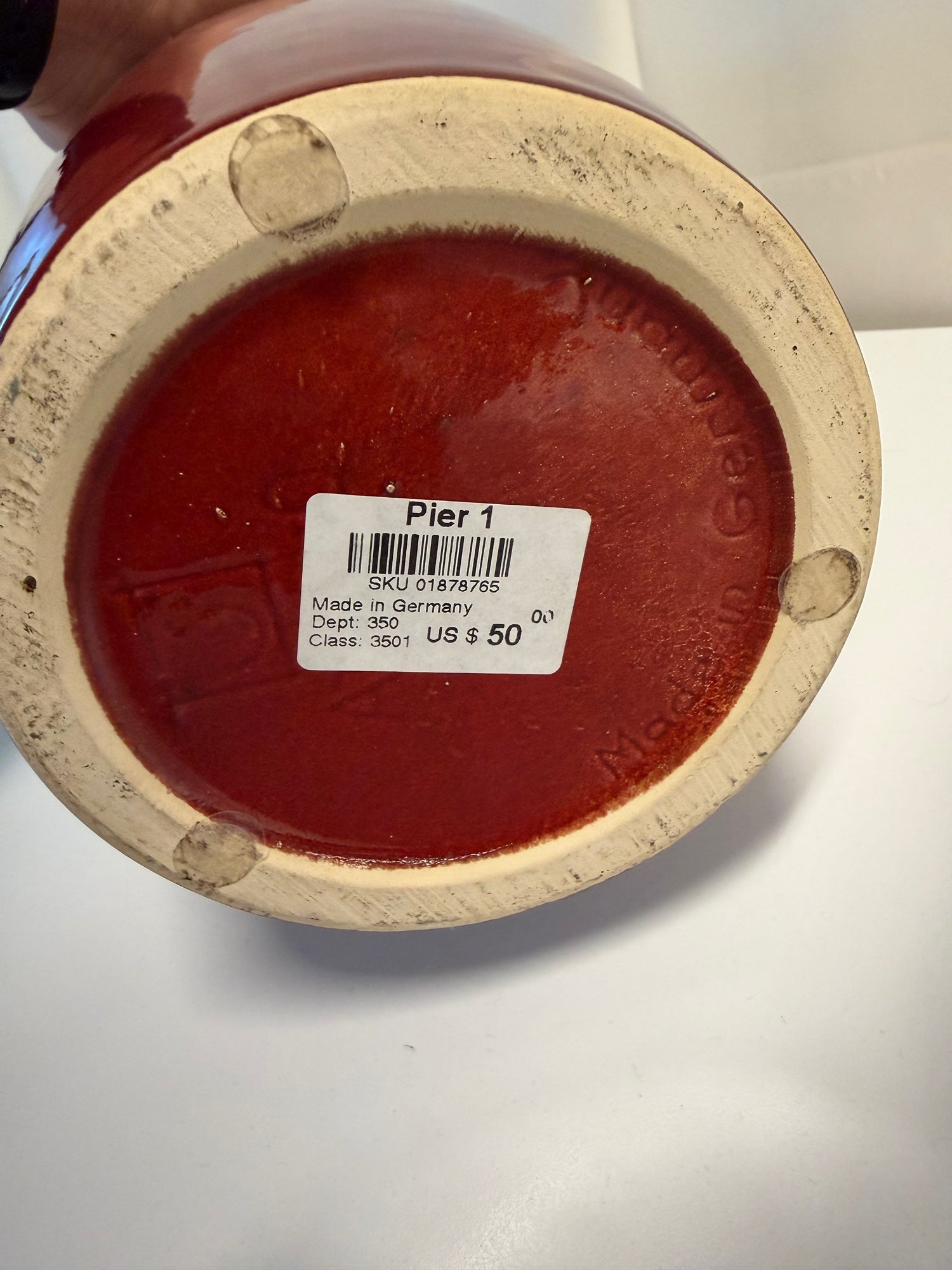 Pier 1 Deep Red Glazed Ceramic Vase Tall Ovoid Design