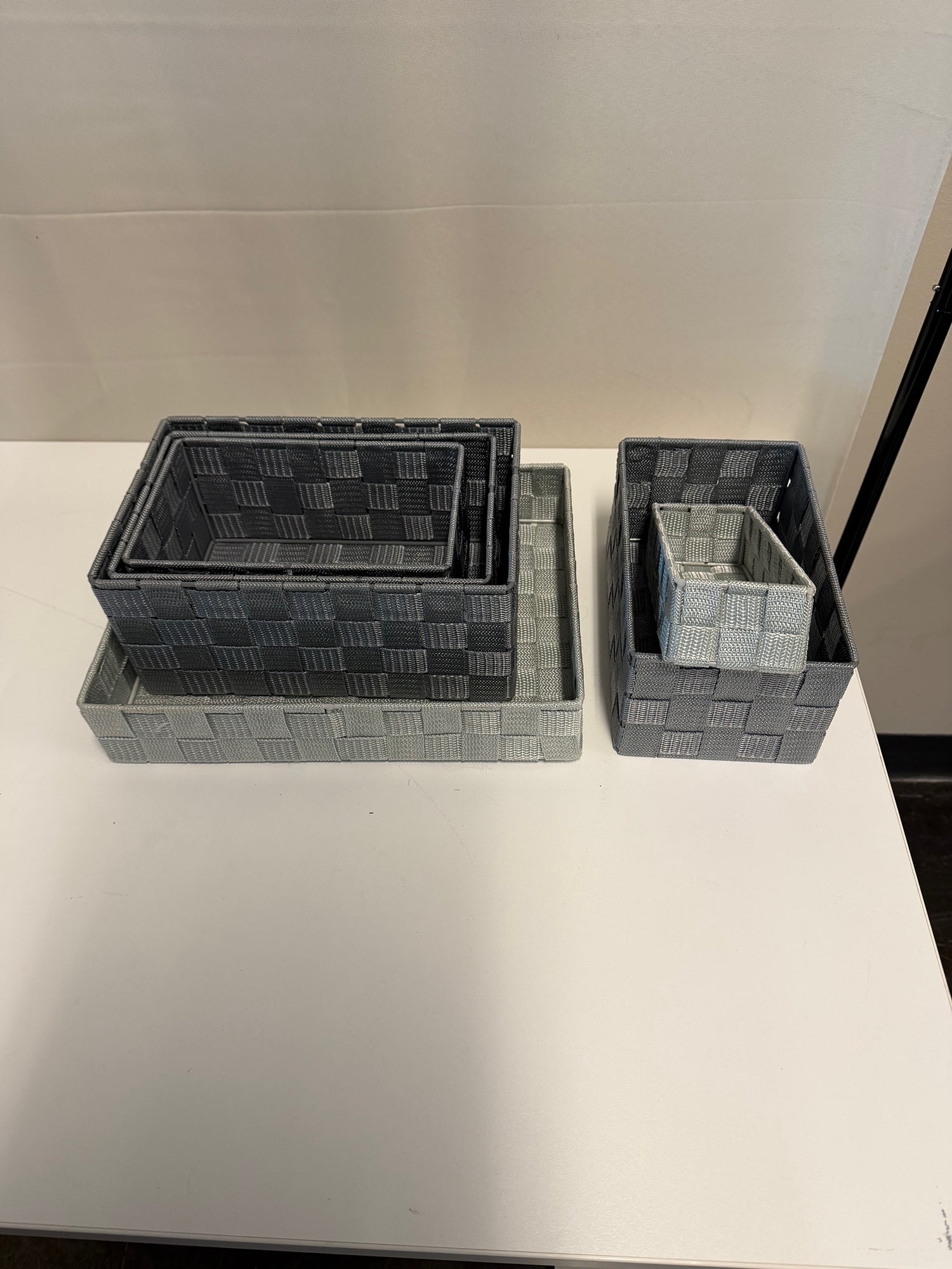 Set of Six Piece Woven Storage Baskets - Multi-Size Gray Organizers