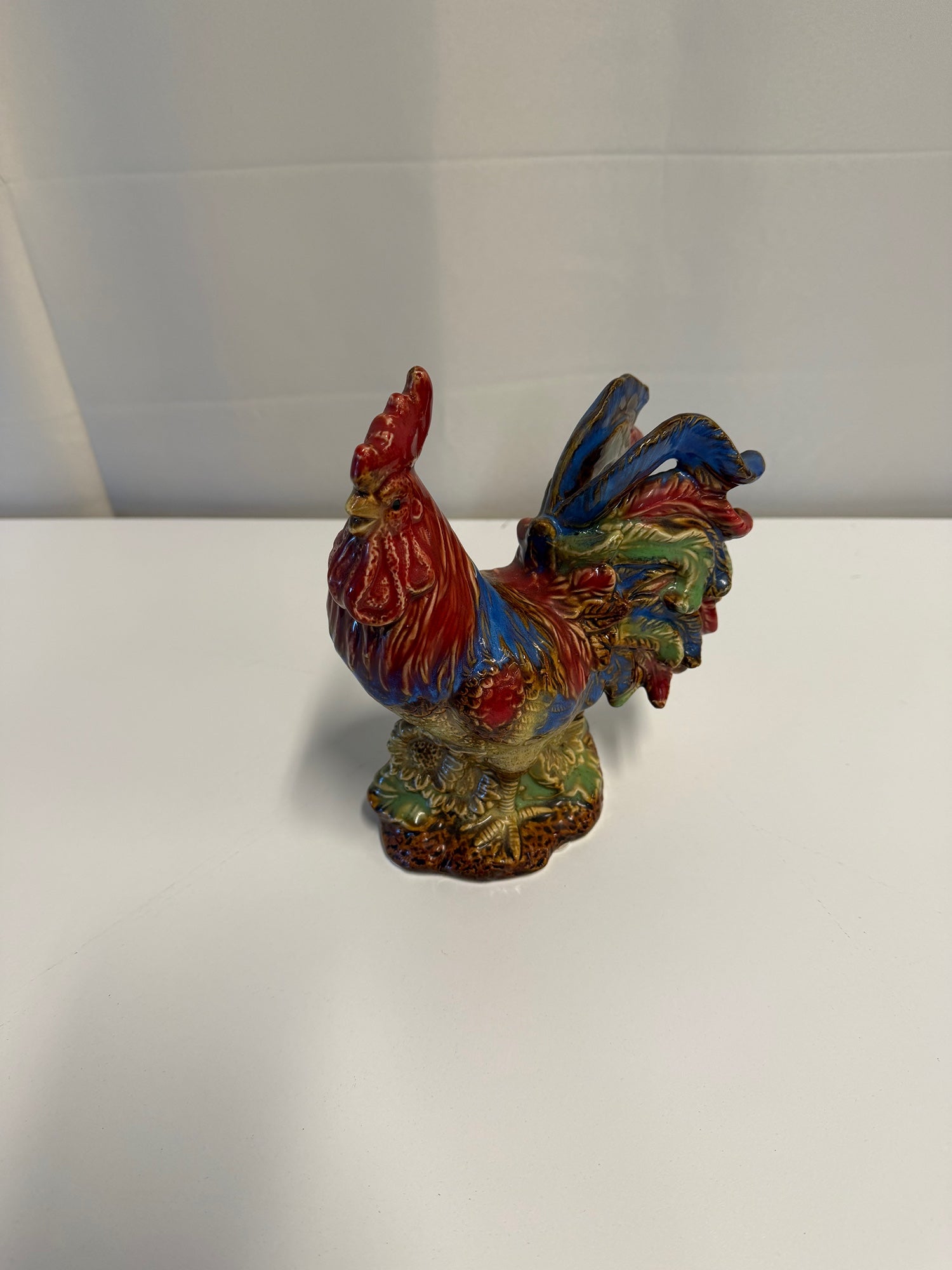 Vibrant Multi-Colored Ceramic Rooster Figurine Farmhouse Decor
