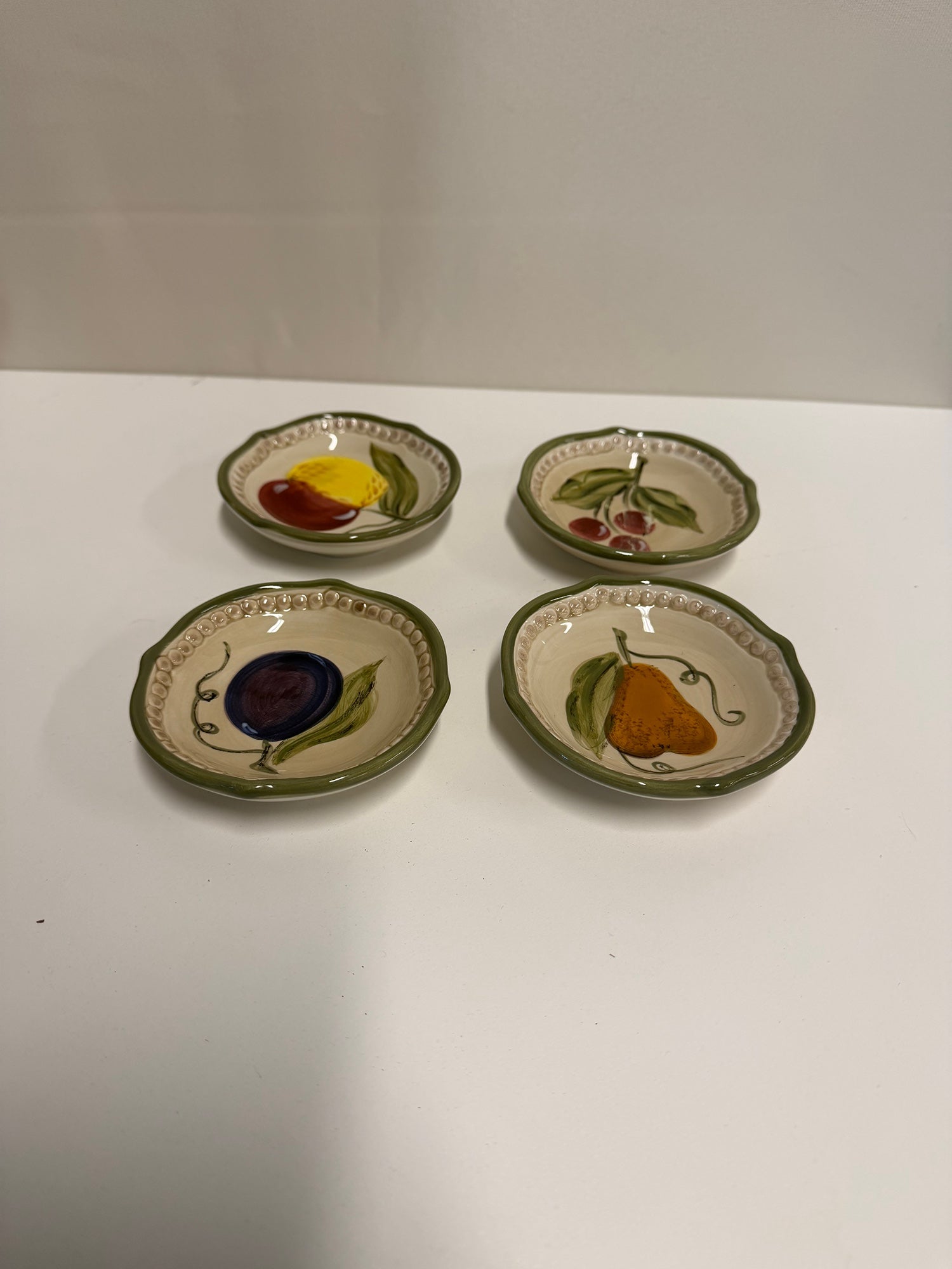 Set of Four TABLETOPS Gallery Francesca Hand-Painted Fruit Design Small Dishes
