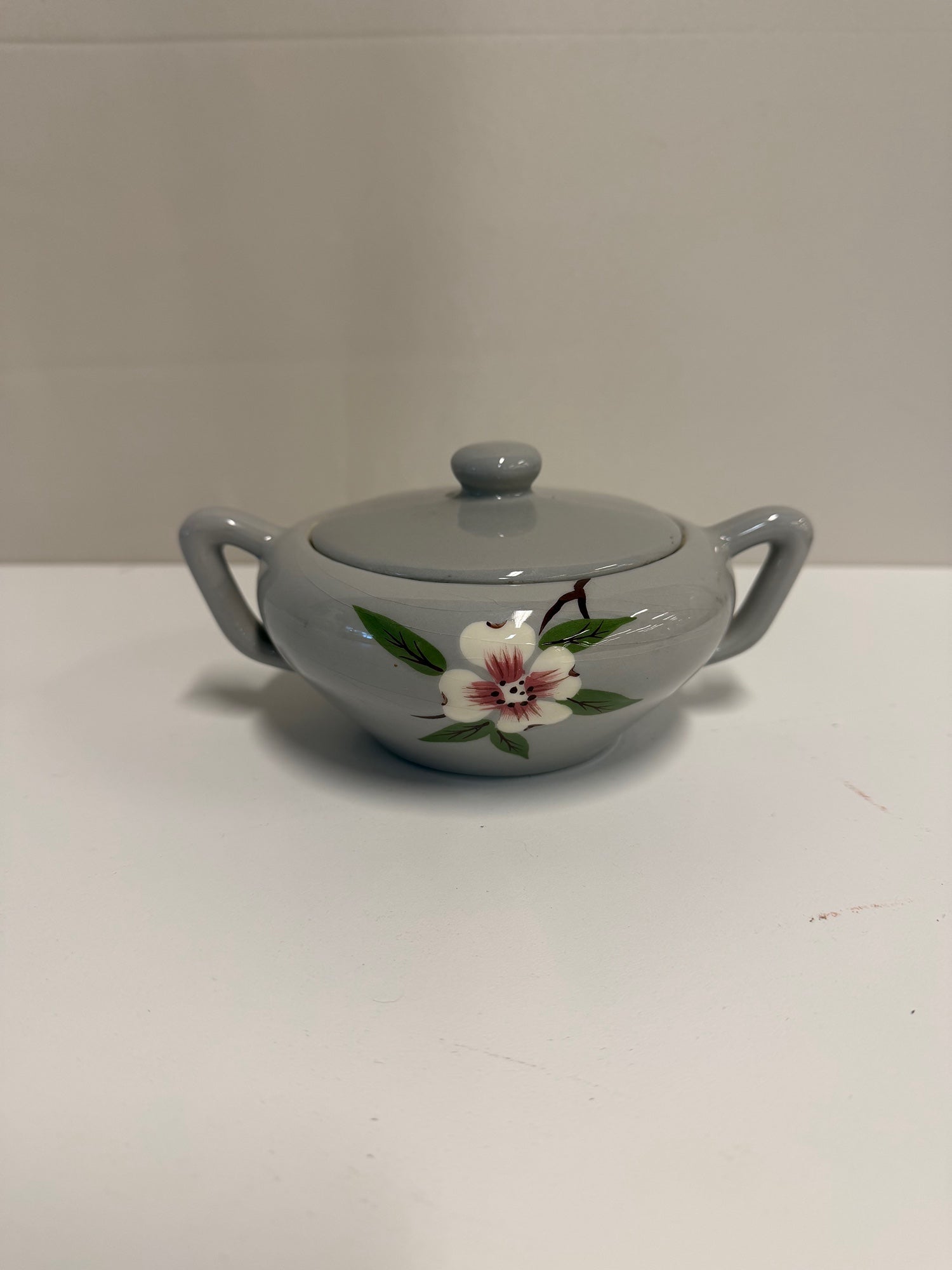 Charming Gray Floral Porcelain Sugar Bowl with Lid