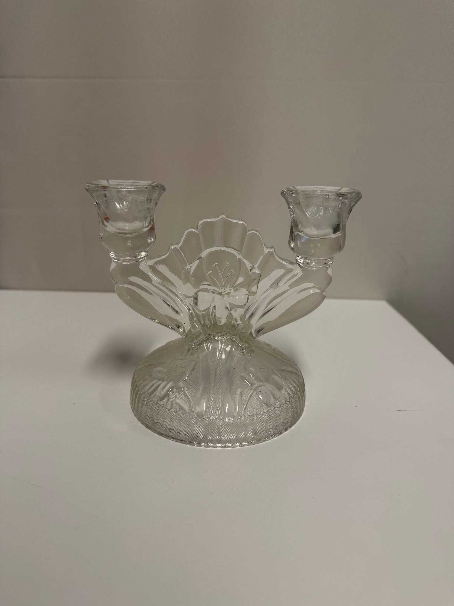 Decorative Clear Glass Dual Taper Candlestick Holder