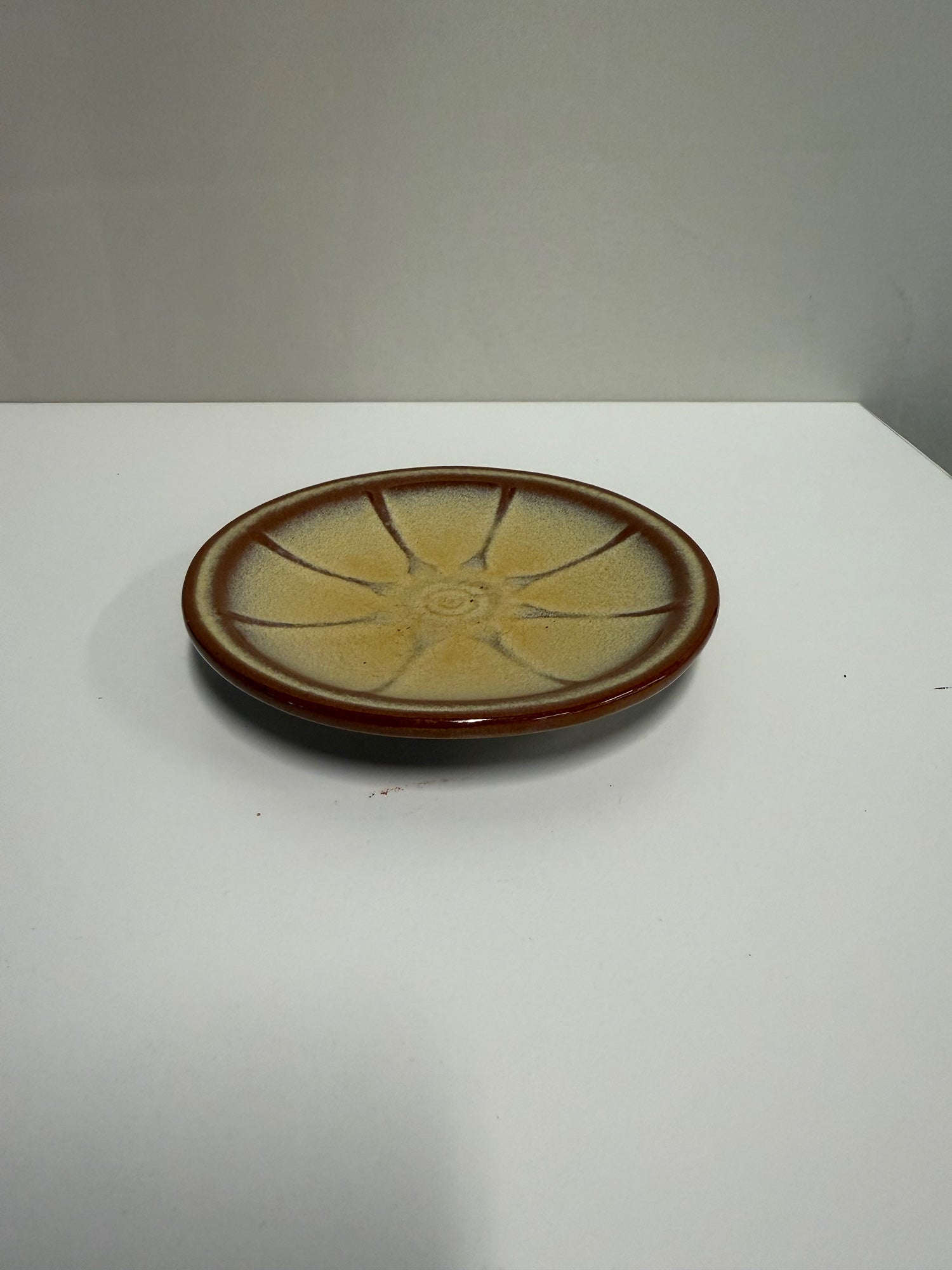 Frankoma Radial Starburst Ceramic Saucer Two-Tone Glaze