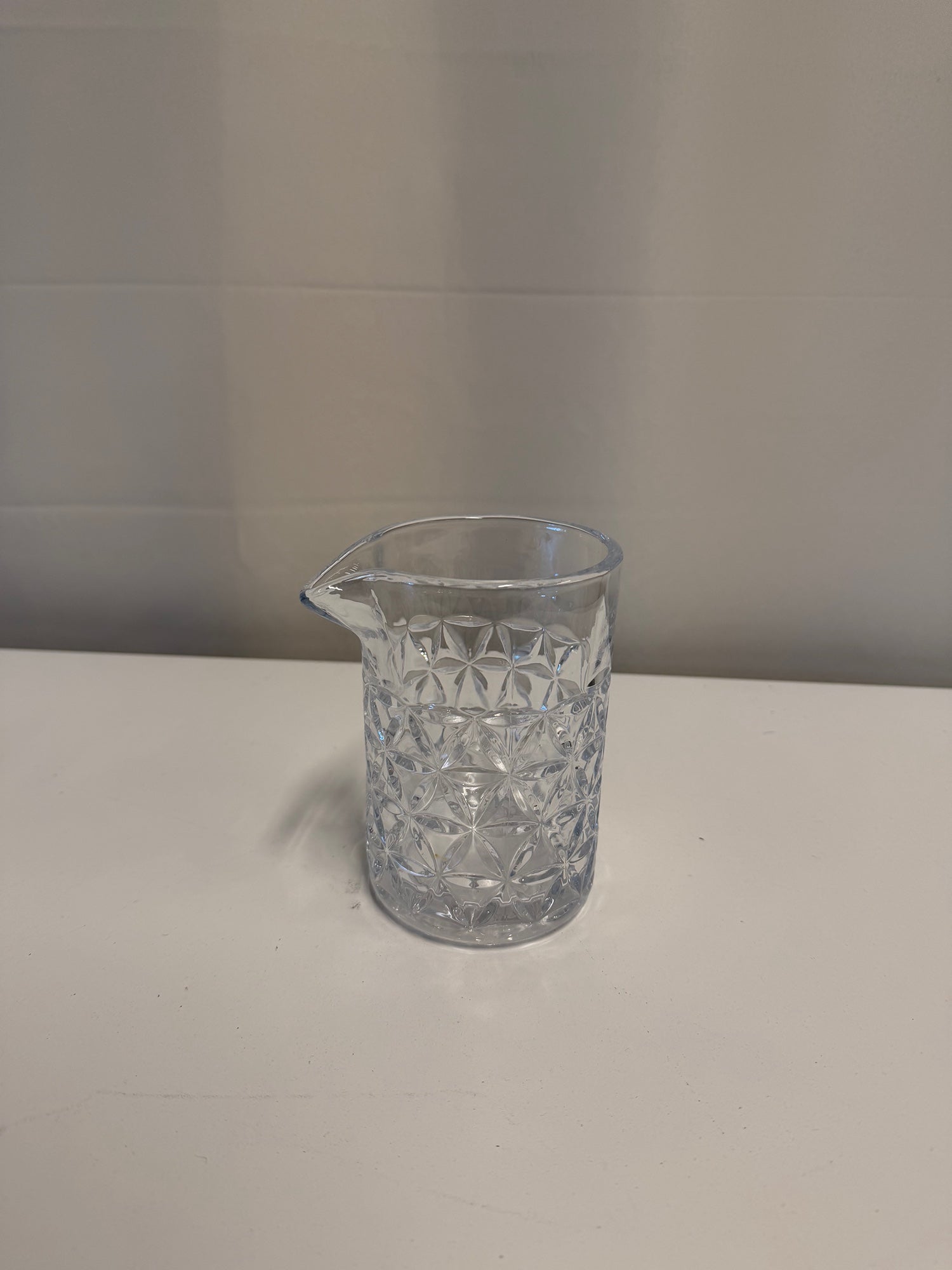 Textured Clear Glass Creamer Pitcher with Geometric Pattern