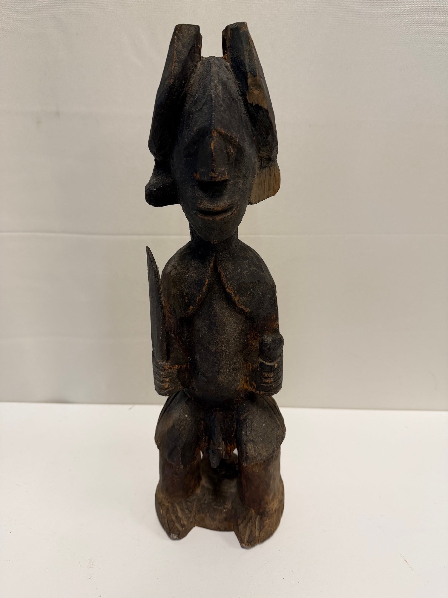 Hand Carved Teke Tribal Seated Dark Wood Figure Sculpture