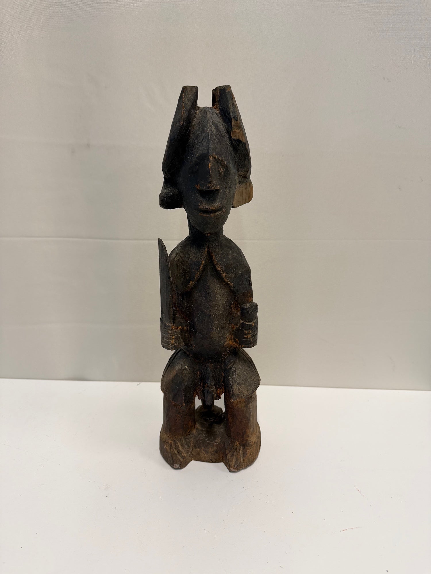 Hand Carved Teke Tribal Seated Dark Wood Figure Sculpture