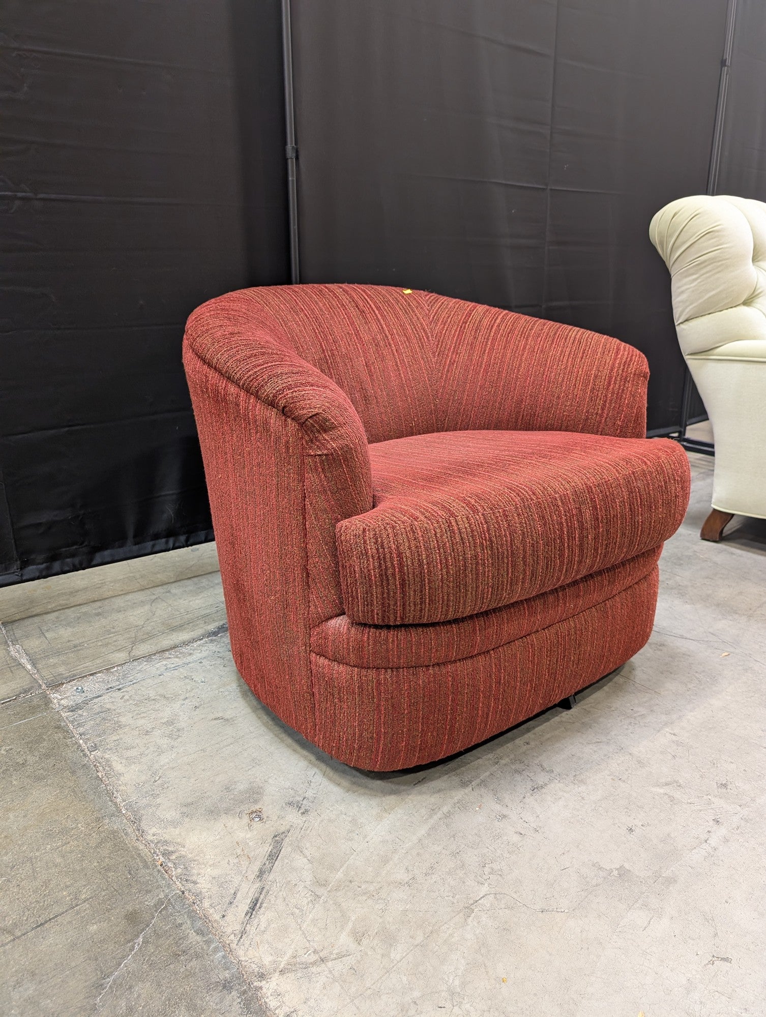 Red Striped Fabric Swivel Chair