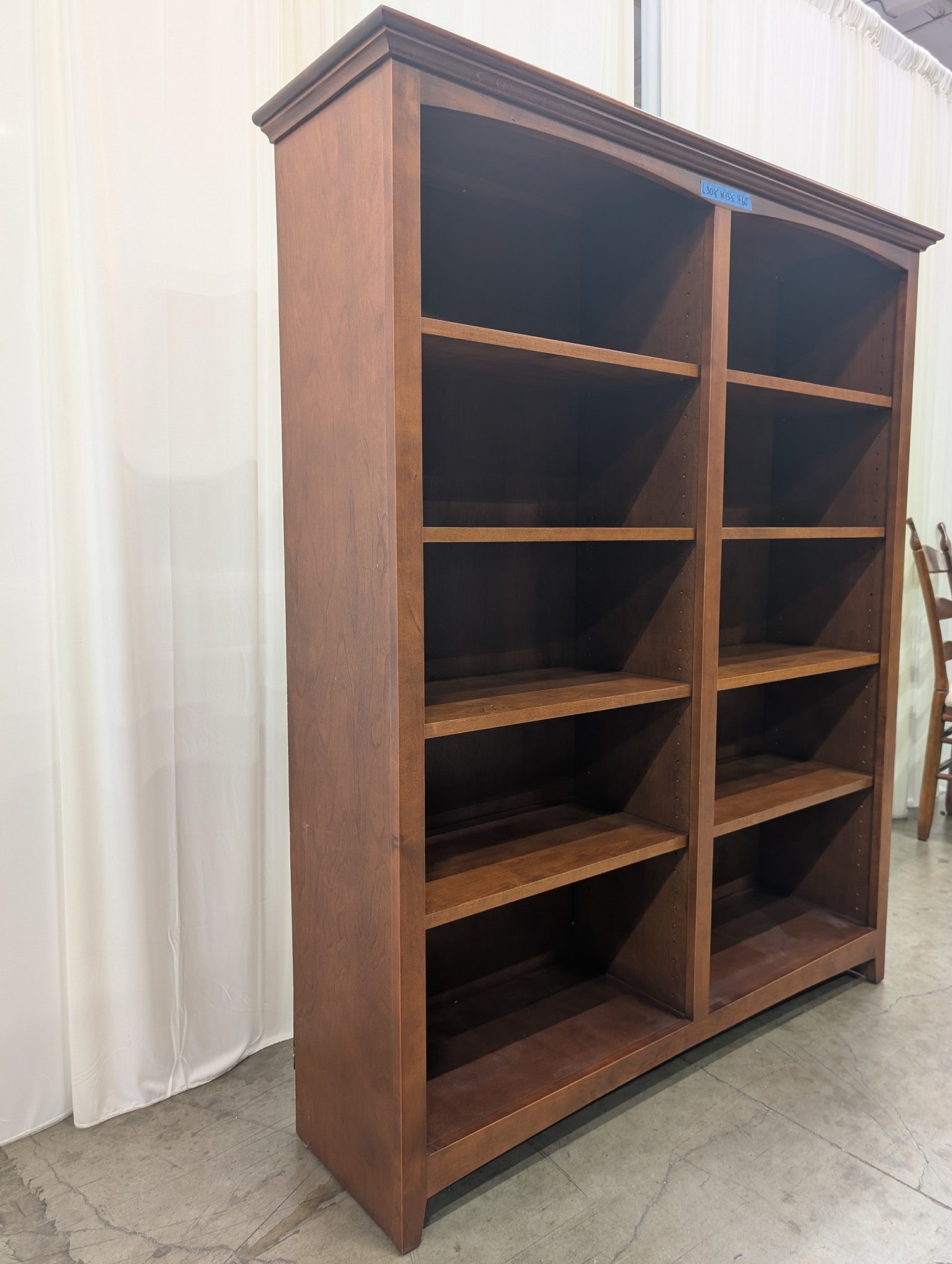 Double-Column Cherry Wood Bookcase with Adjustable Shelves