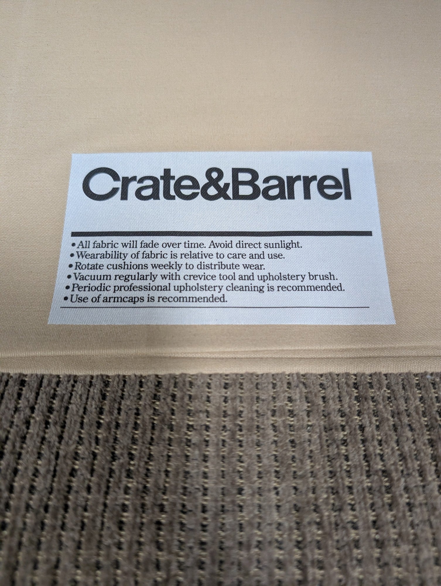 Crate & Barrel Ribbed Fabric Couch with Pillows