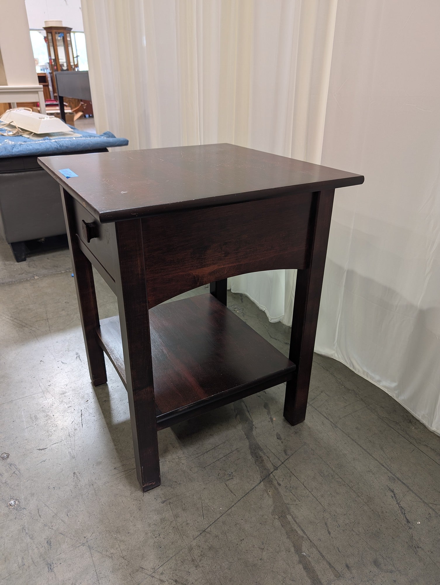 Dark Brown Wood Nightstand with Single Drawer