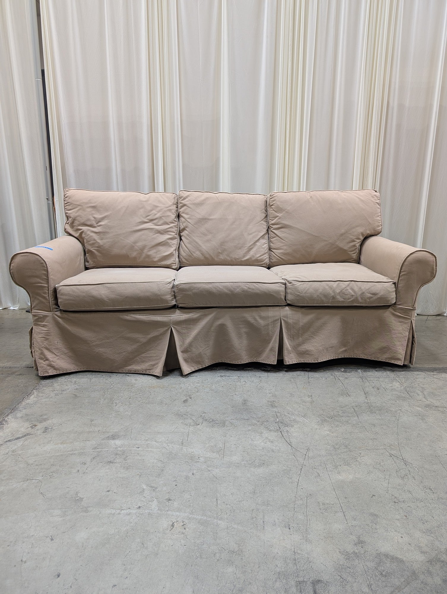 Pottery Barn Beige Slipcovered Couch in Cotton
