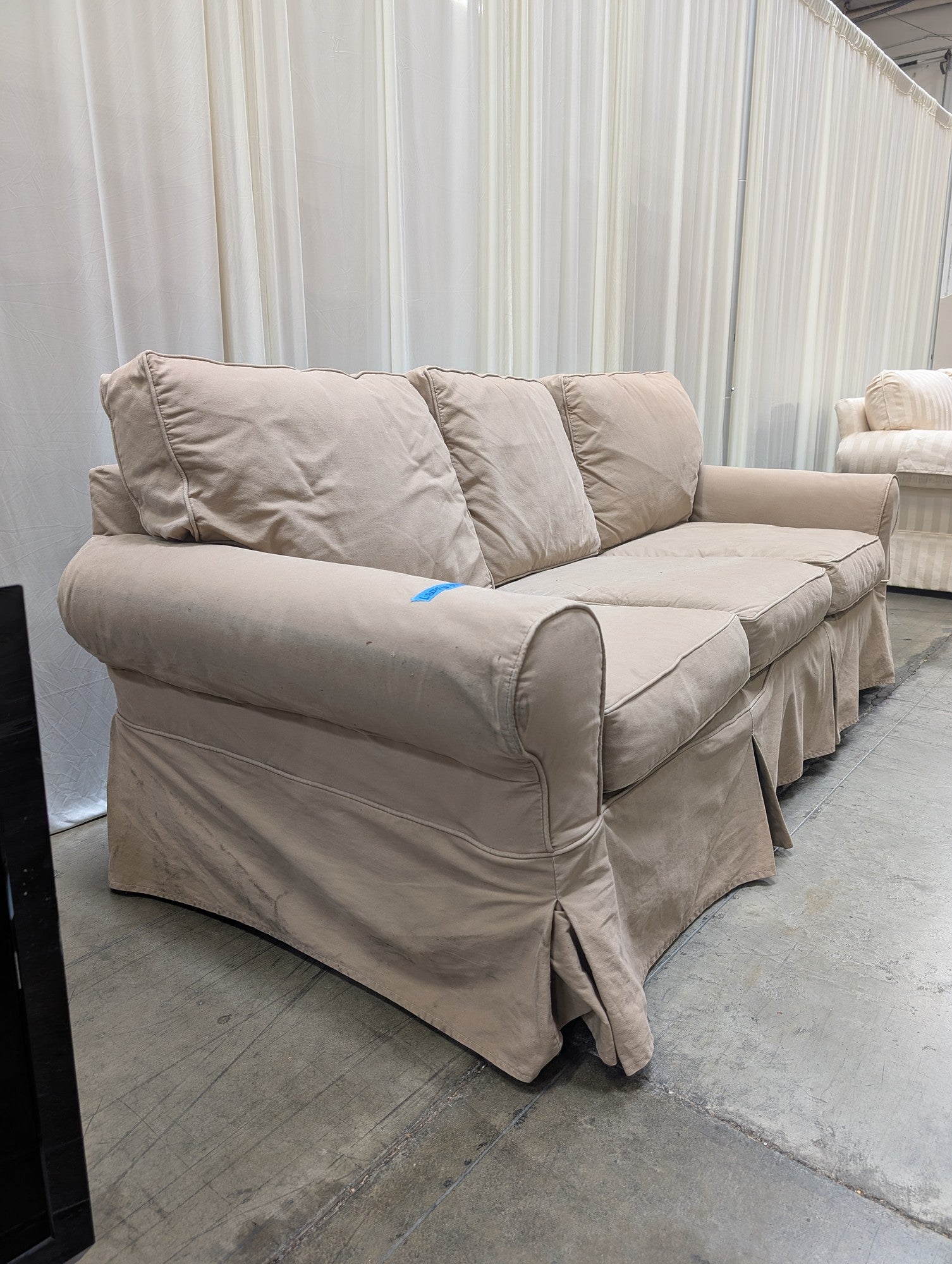 Pottery Barn Beige Slipcovered Couch in Cotton