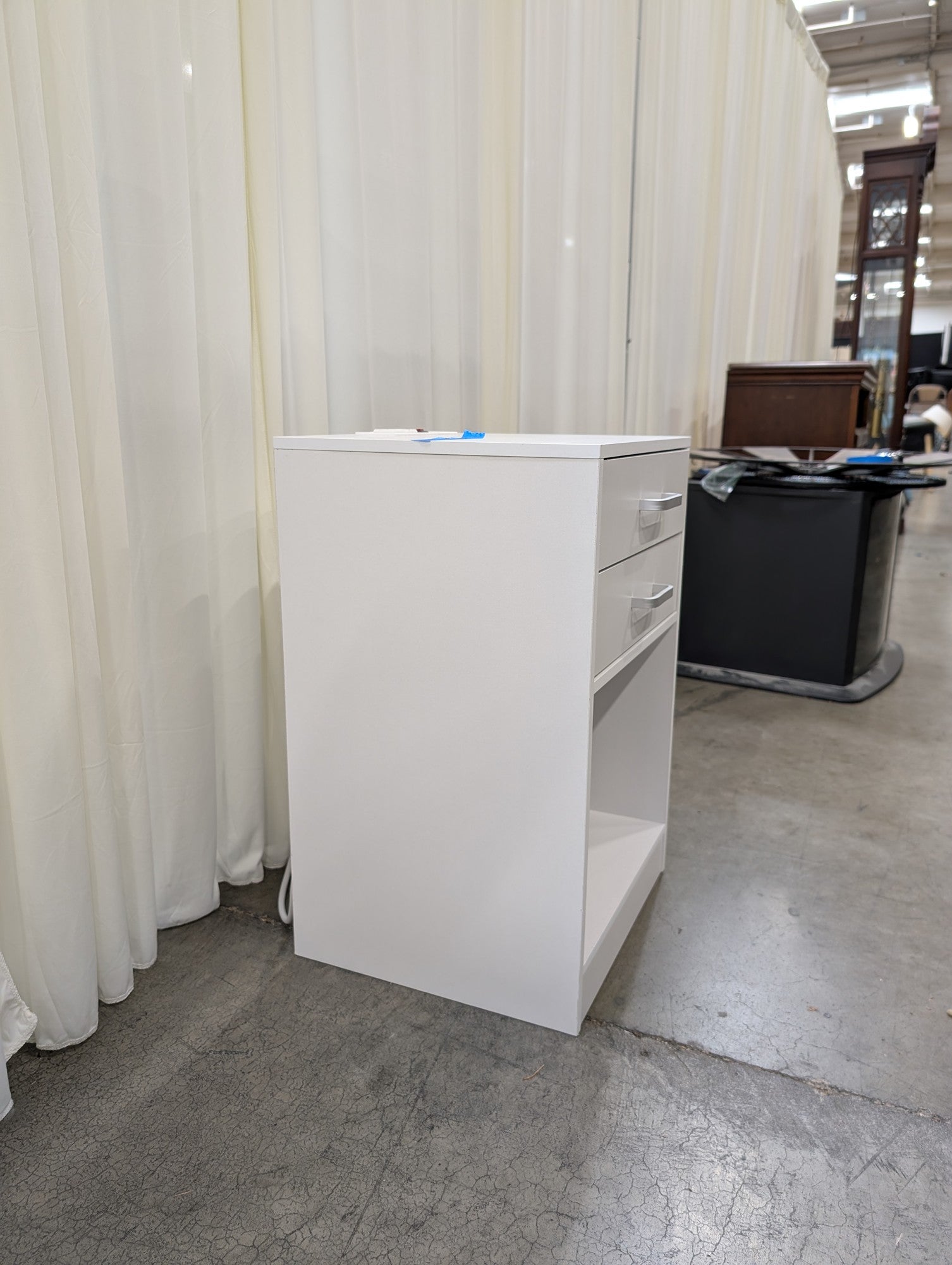 White Two-Drawer Nightstand with Integrated Power