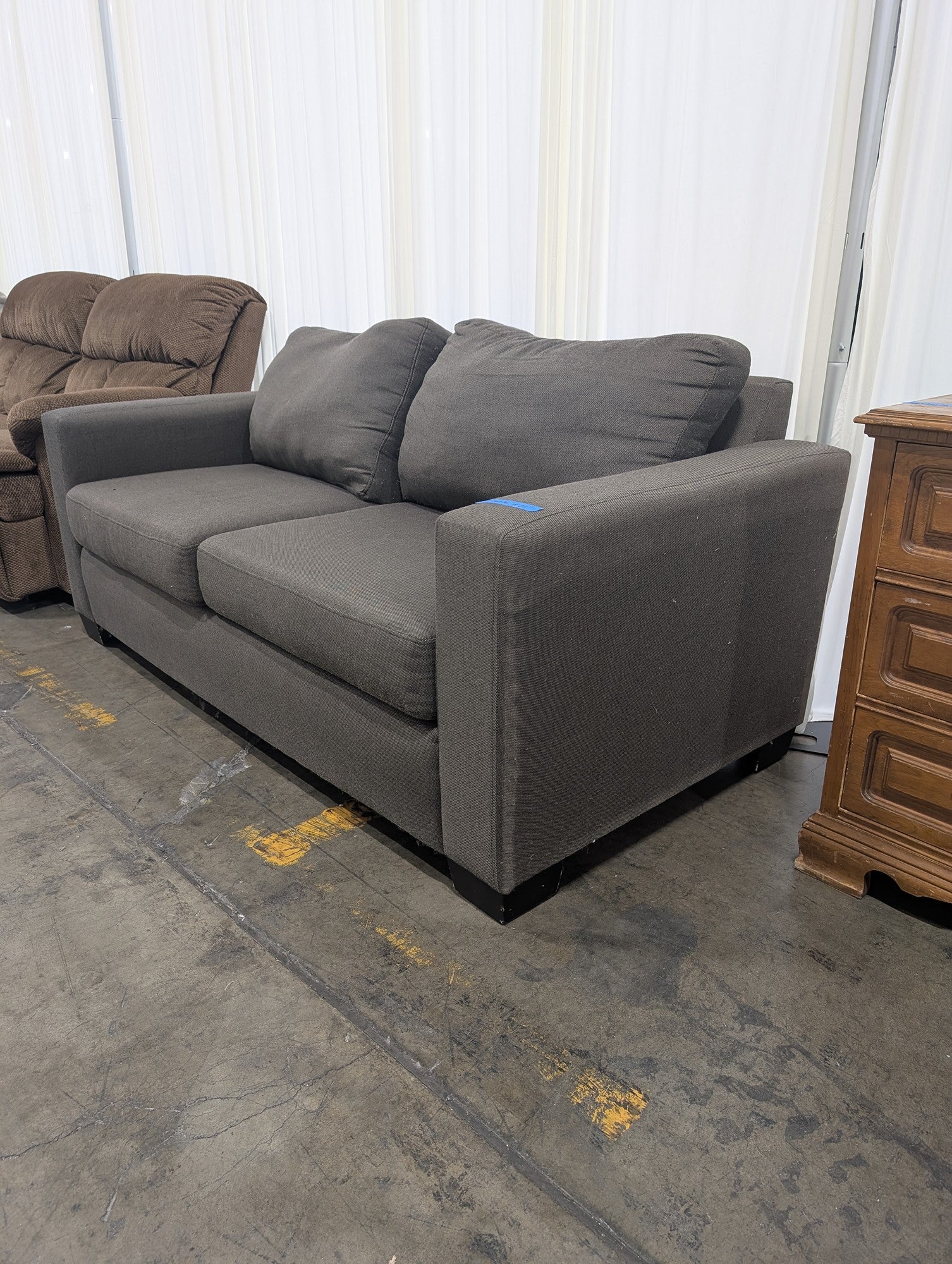 Compact Grey Fabric Loveseat