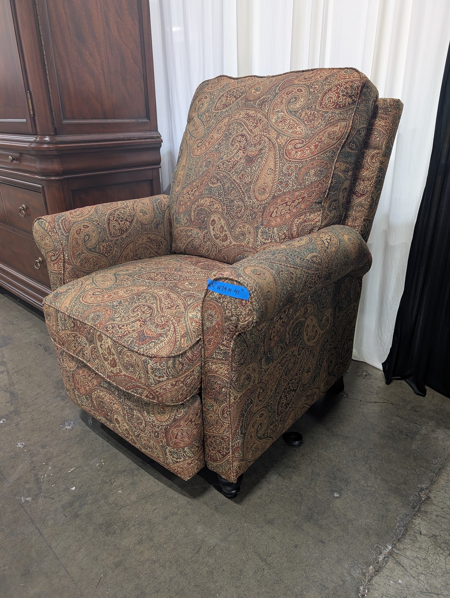 Traditional Multi-Color Paisley Upholstered Recliner