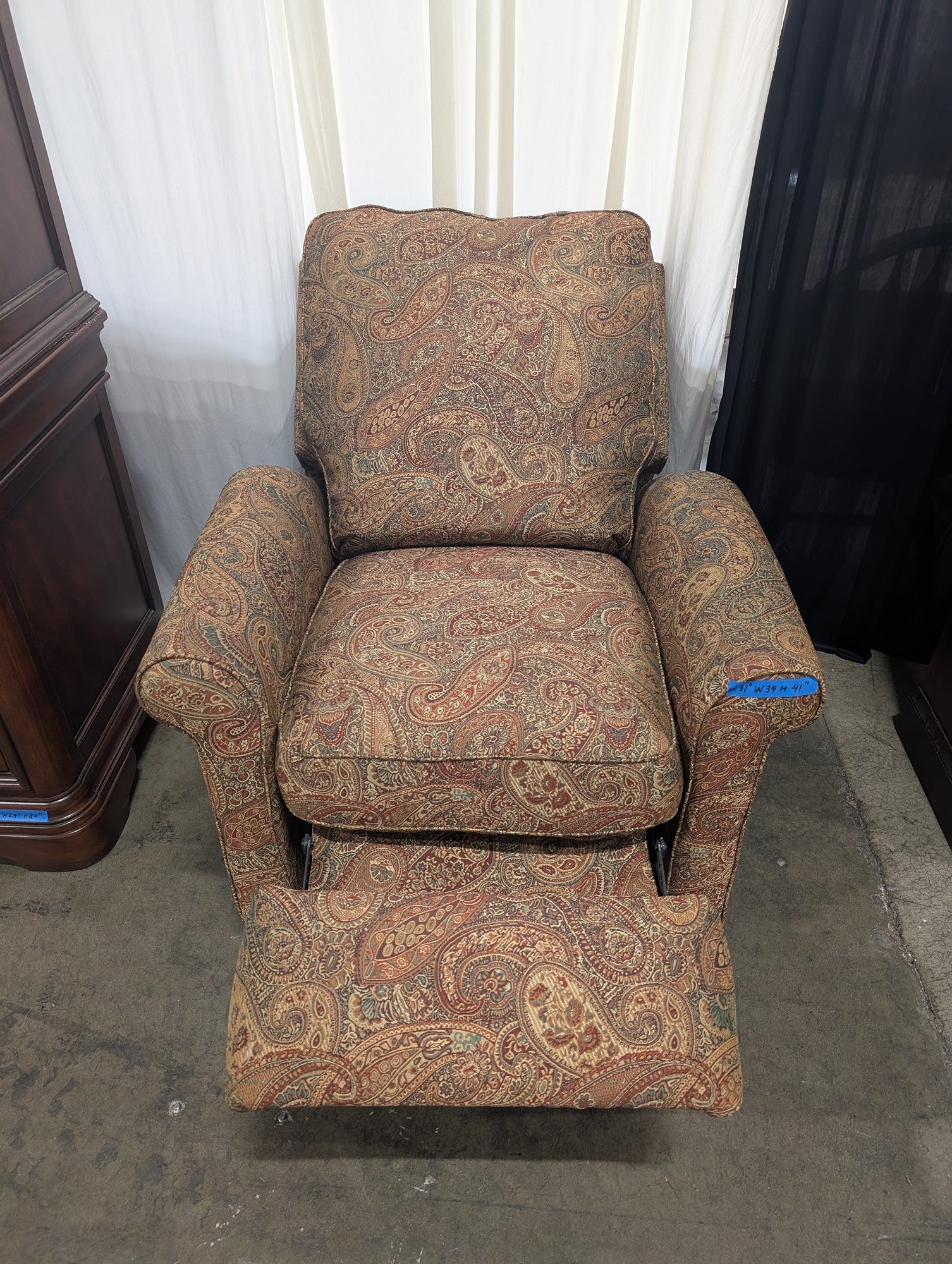 Traditional Multi-Color Paisley Upholstered Recliner