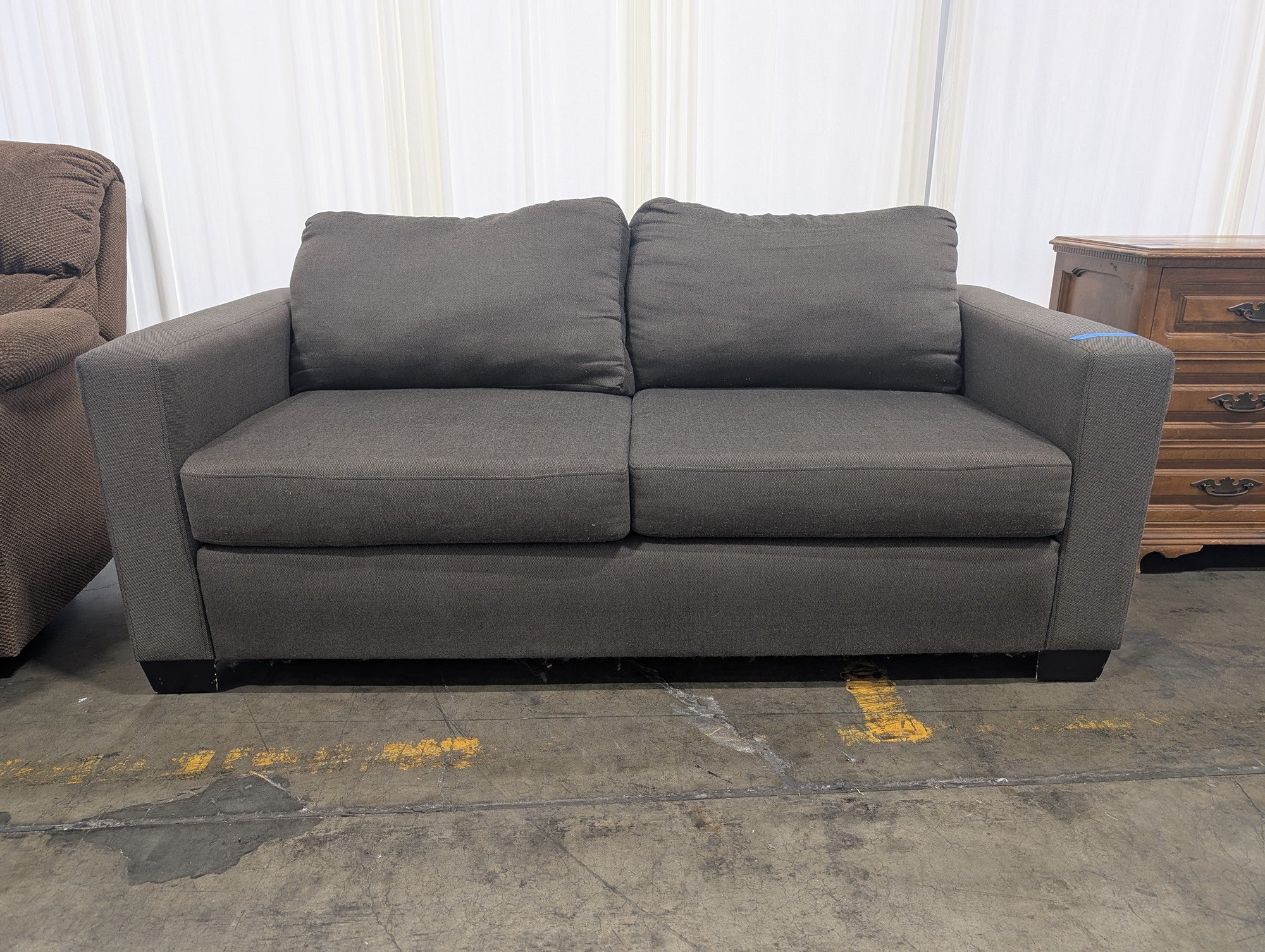 Compact Grey Fabric Loveseat