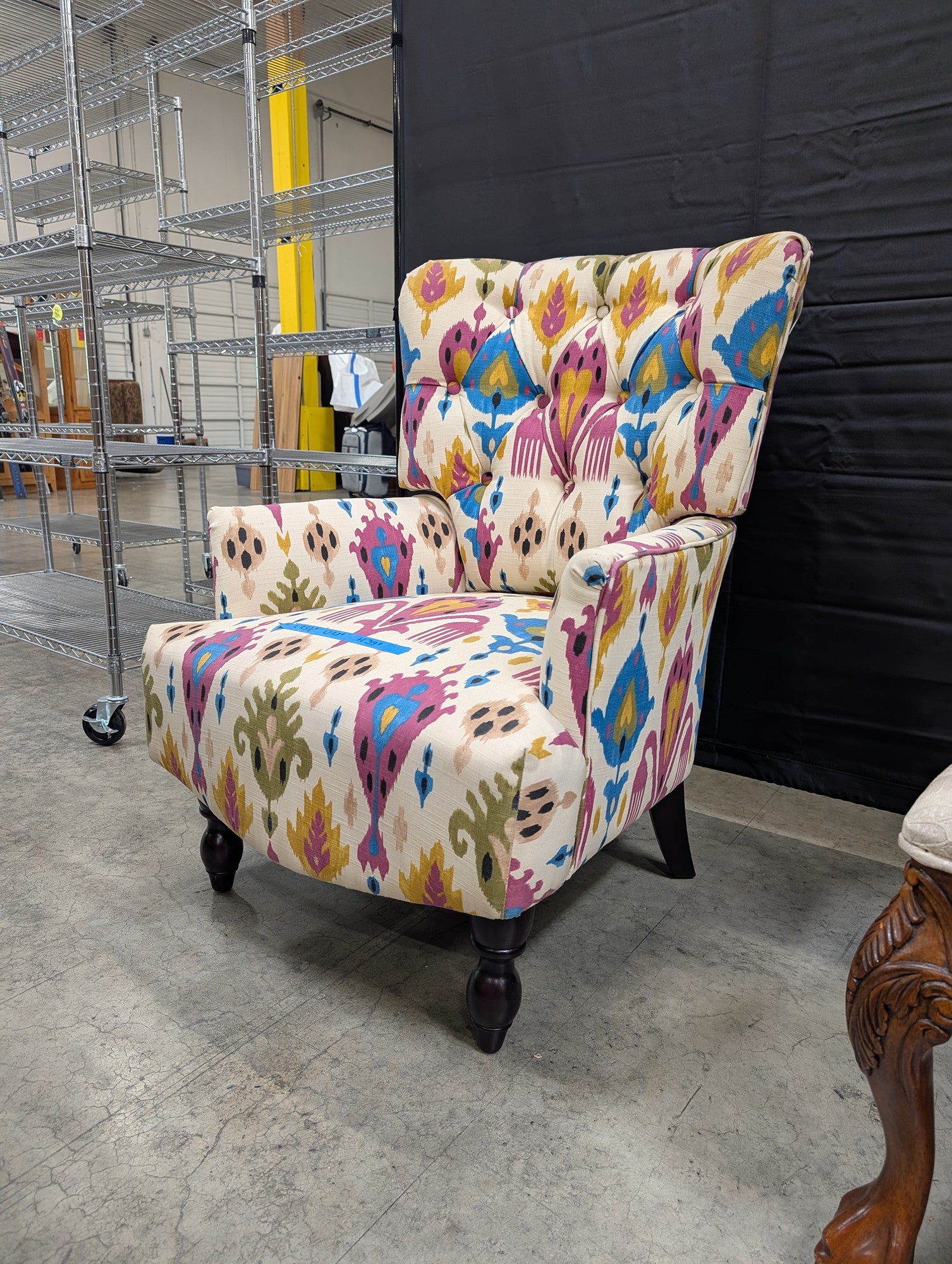 Vibrant Ikat Patterned Tufted Accent Chair