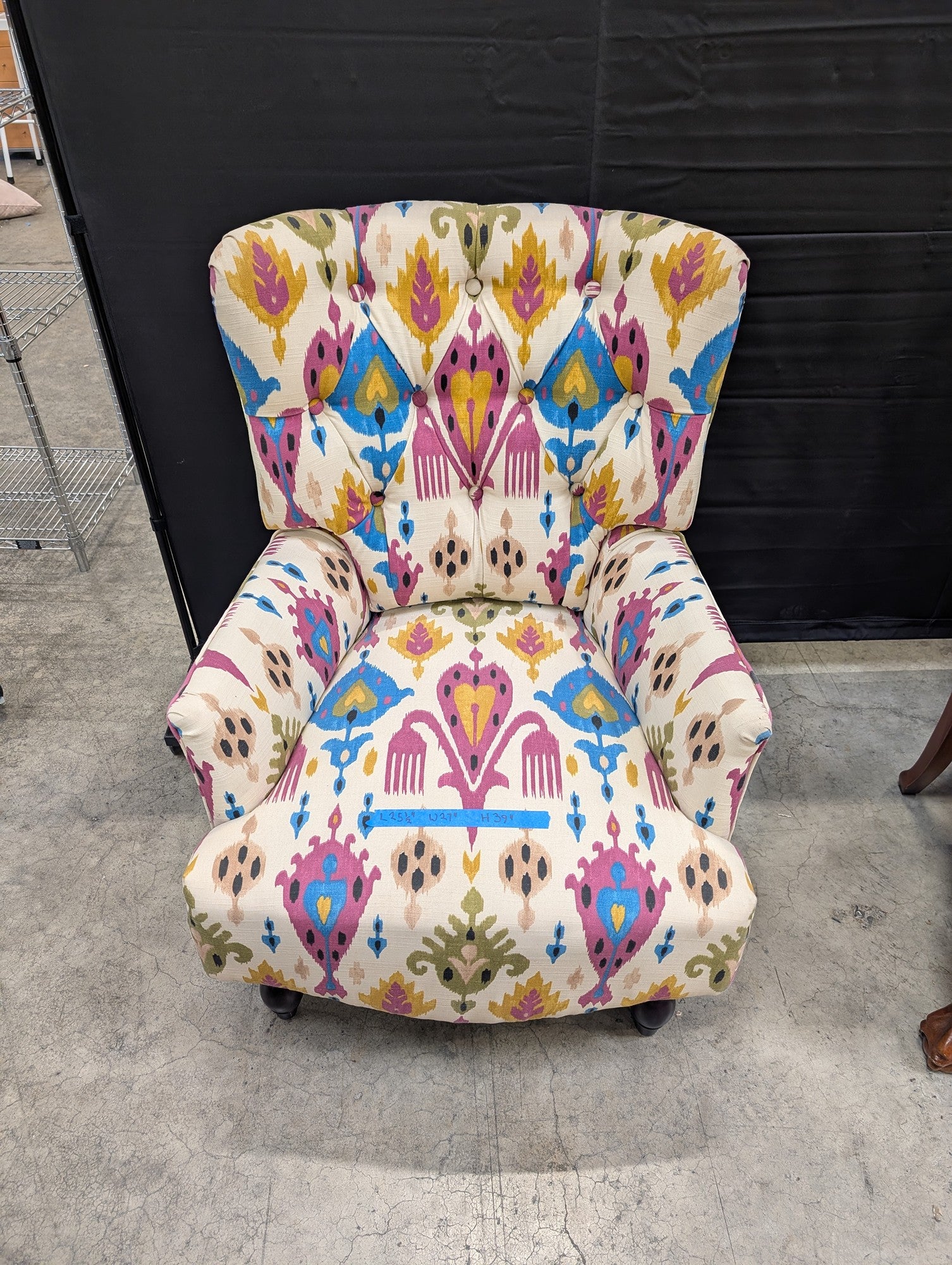 Vibrant Ikat Patterned Tufted Accent Chair