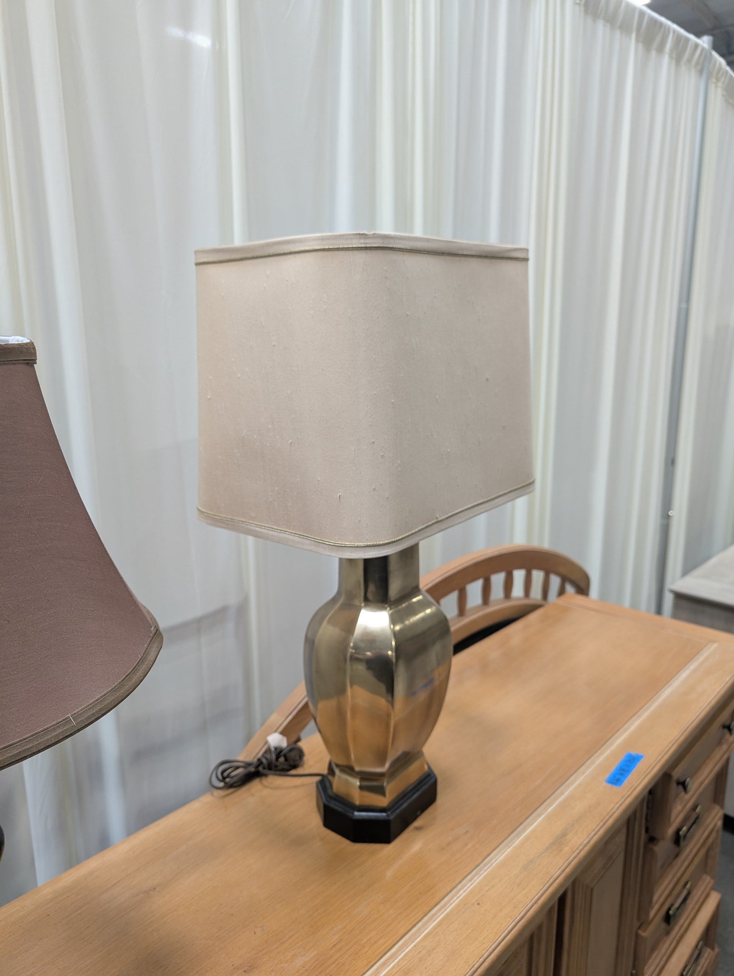 Faceted Brass Table Lamp with Fabric Shade