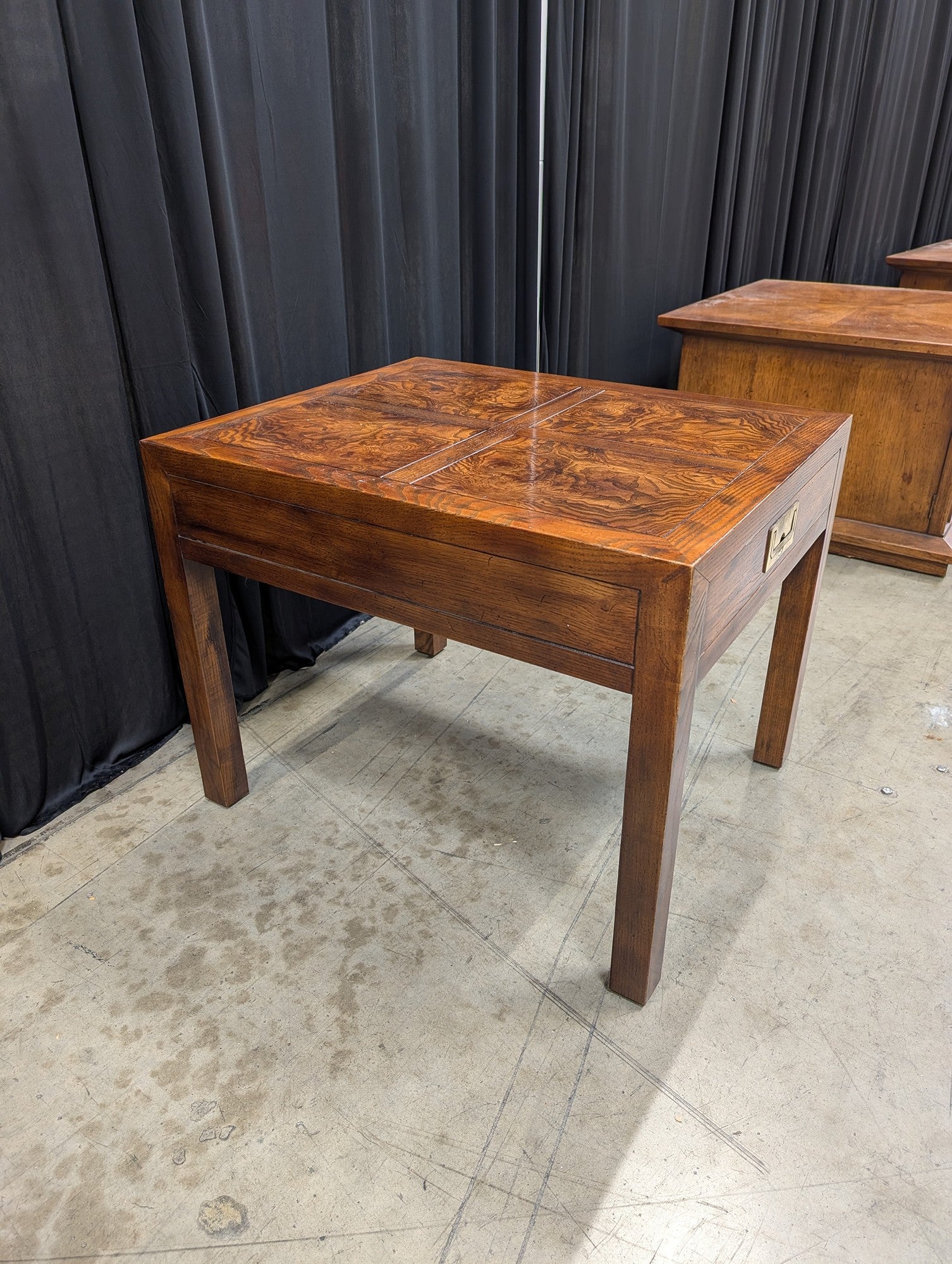 Campaign Style Burl Wood End Table